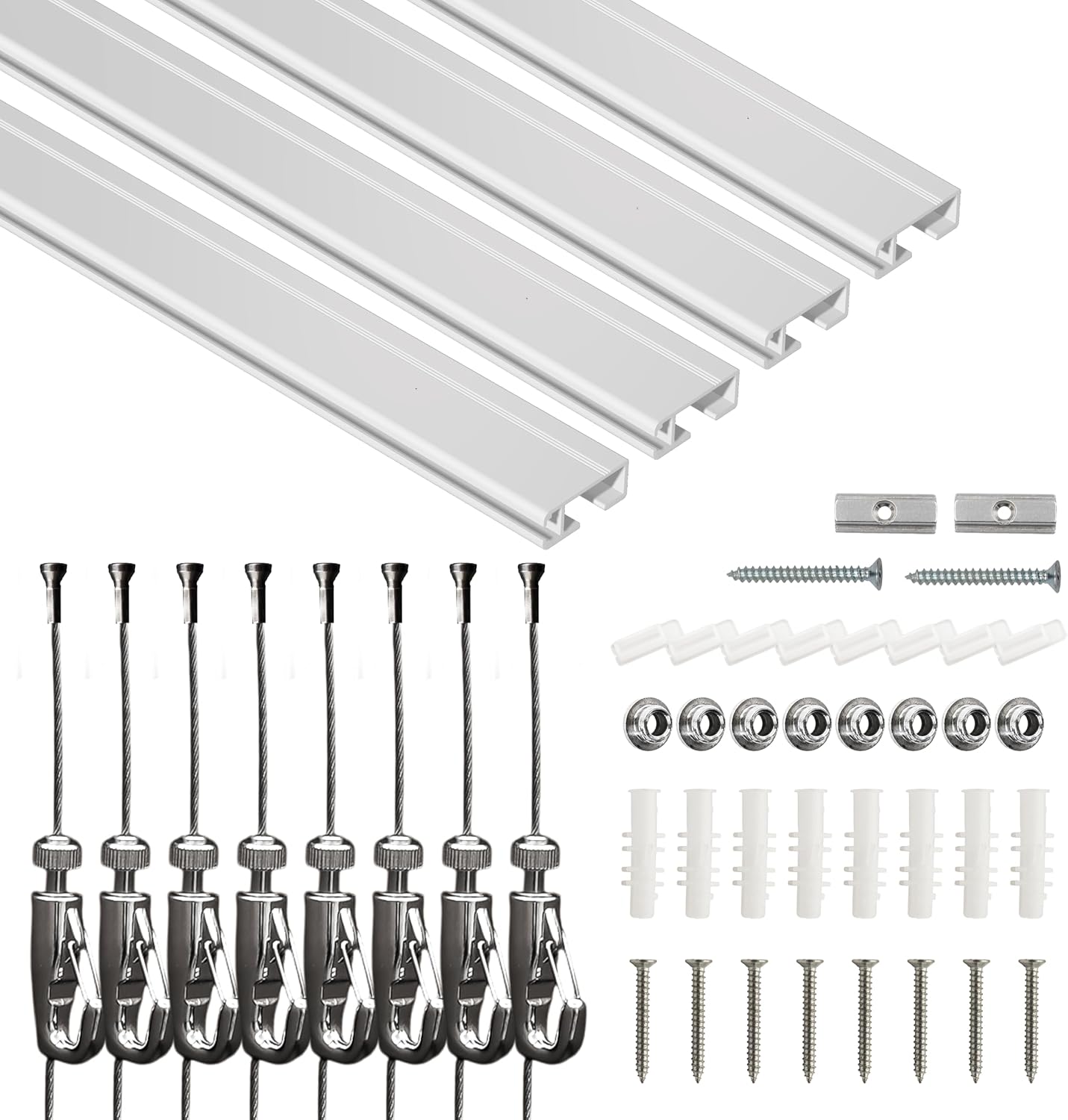 19.69 Ft Picture Hanging System, 4 x 60 Inch Wall Rails | Includes adjustable wires and hooks for frames, photos and wall décor.