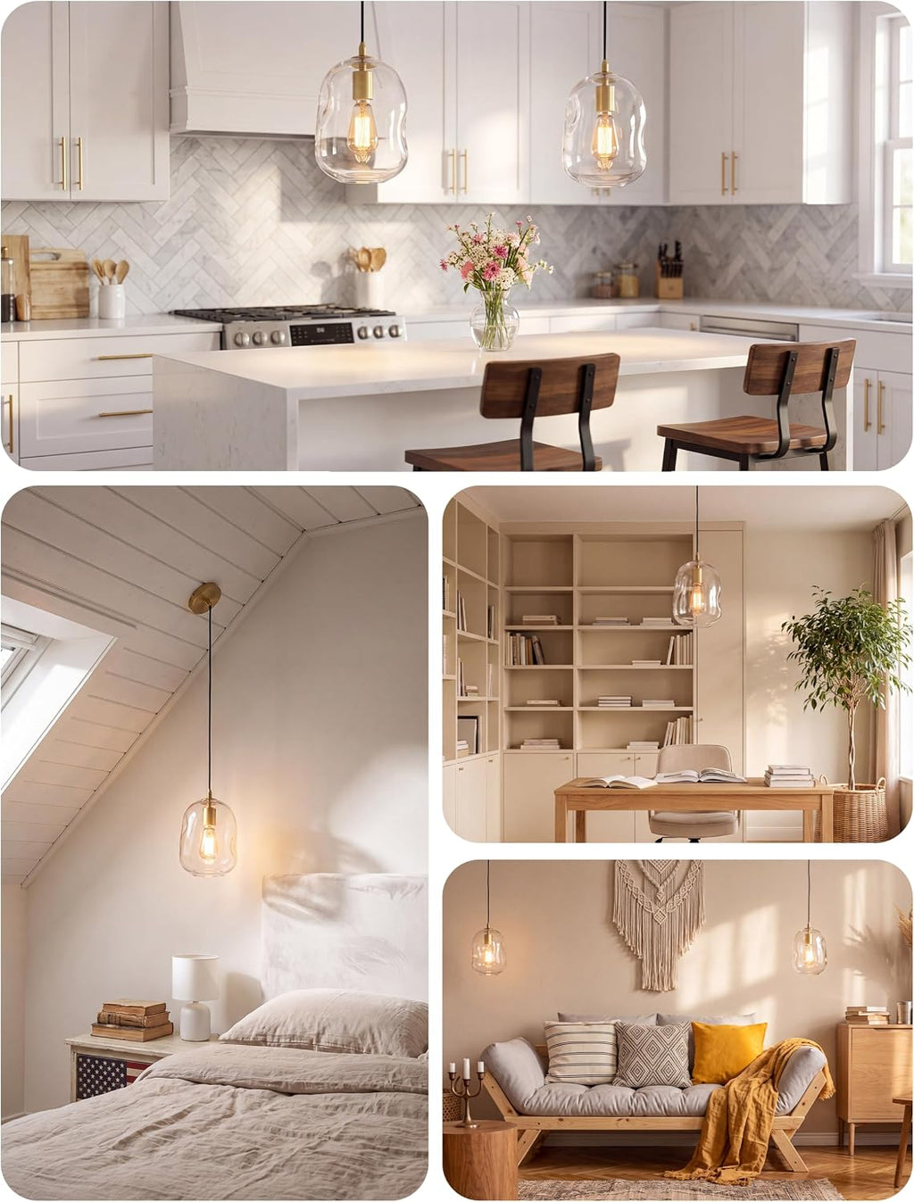 NIORSUN 1 Pack Pendant Lights Kitchen Island, Gold Pendant Light Fixtures with Clear Thick Glass Shade, Modern Hanging Ceiling Lights for Kitchen, Bathroom, Bedroom and Dining Room