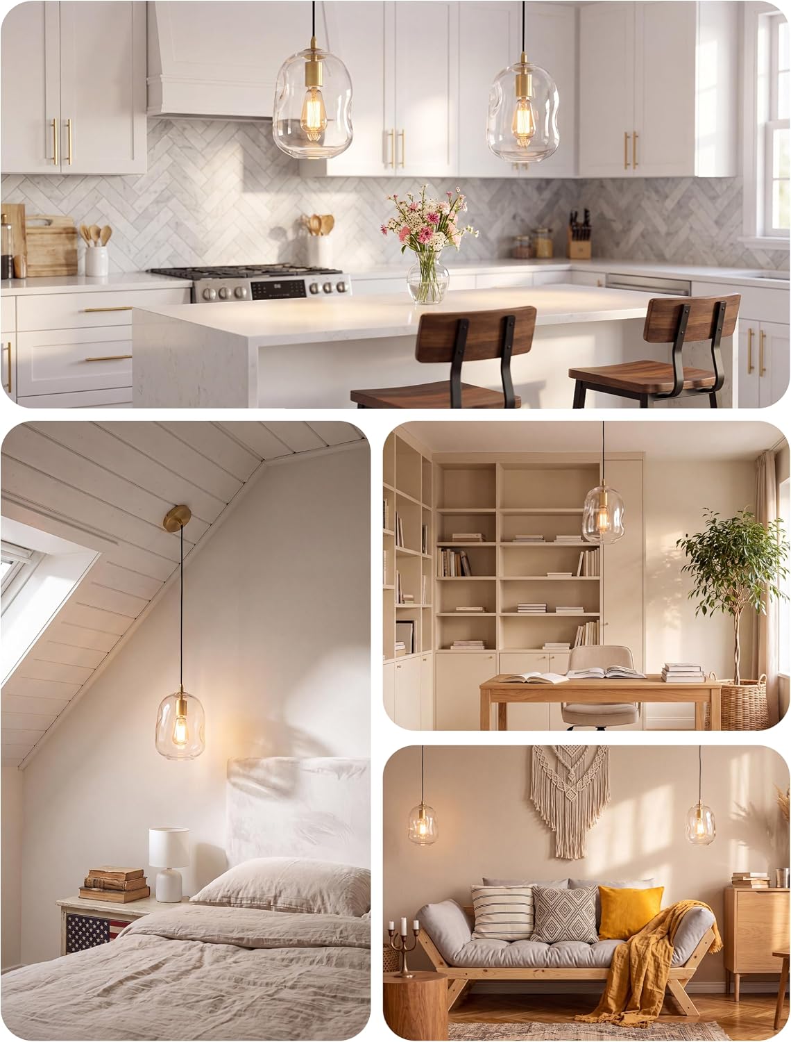 NIORSUN 1 Pack Pendant Lights Kitchen Island, Gold Pendant Light Fixtures with Clear Thick Glass Shade, Modern Hanging Ceiling Lights for Kitchen, Bathroom, Bedroom and Dining Room
