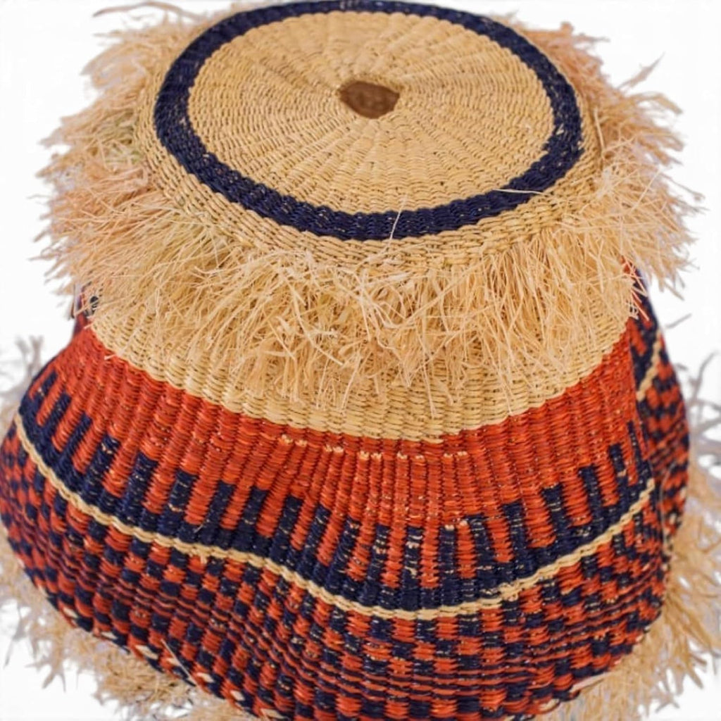 Boho Woven Pendant Light Shade Replacement - 15in Basket Ceiling Lampshade | Handmade Elephant Grass Shade Only with Raffia Fringe