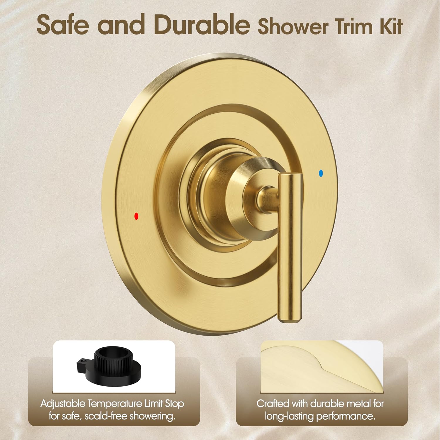 Brushed Gold Shower Trim Kit for Moen T2901 Handle | Compatible with Moen 2510/2520/2570/2590 Pressure Balanced Valve Series, Fix Wobbly Handle for Bathroom Renovation