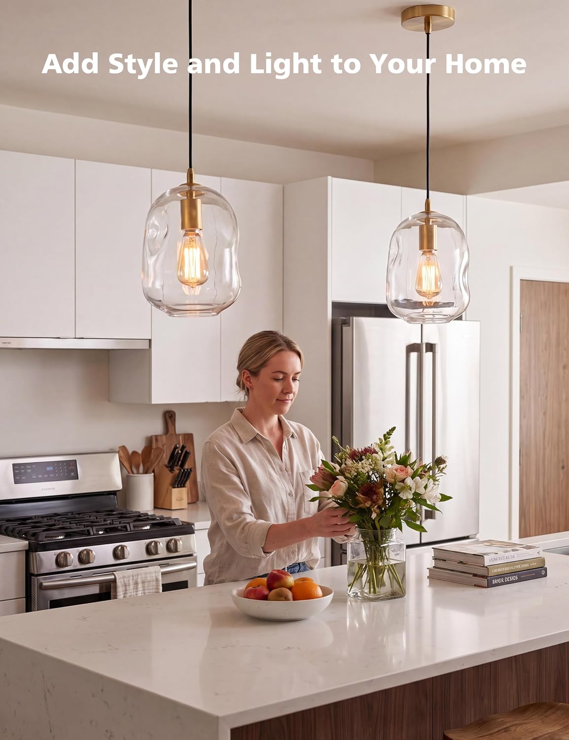 NIORSUN 1 Pack Pendant Lights Kitchen Island, Gold Pendant Light Fixtures with Clear Thick Glass Shade, Modern Hanging Ceiling Lights for Kitchen, Bathroom, Bedroom and Dining Room