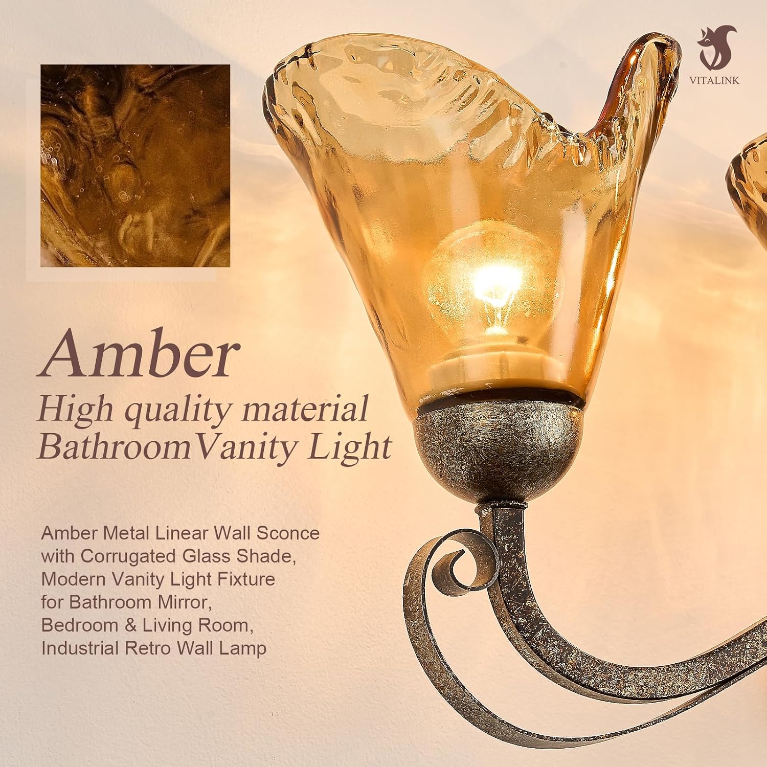 VitaLink Antique Wall Sconces, 2-Light Vanity Light 19.7" Vintage Wall Lamp Hardwired Wall Lighting Fixtures for Bathroom Living Room Bedroom Hallway