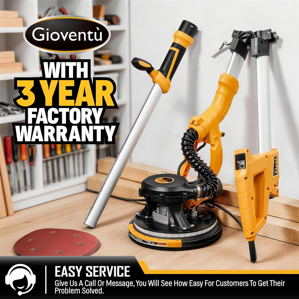 Dustless Electric Drywall Vacuum Sander, 950W 8.5A for Ceiling/Wall | 99.5% Dust Collection, 800-2100RPM, 26' Cord, Extendable Pole, Labor-Saving Strap, LED Light for Popcorn Ceiling, Corner