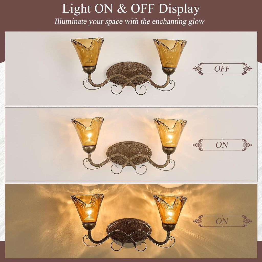 VitaLink Antique Wall Sconces, 2-Light Vanity Light 19.7" Vintage Wall Lamp Hardwired Wall Lighting Fixtures for Bathroom Living Room Bedroom Hallway