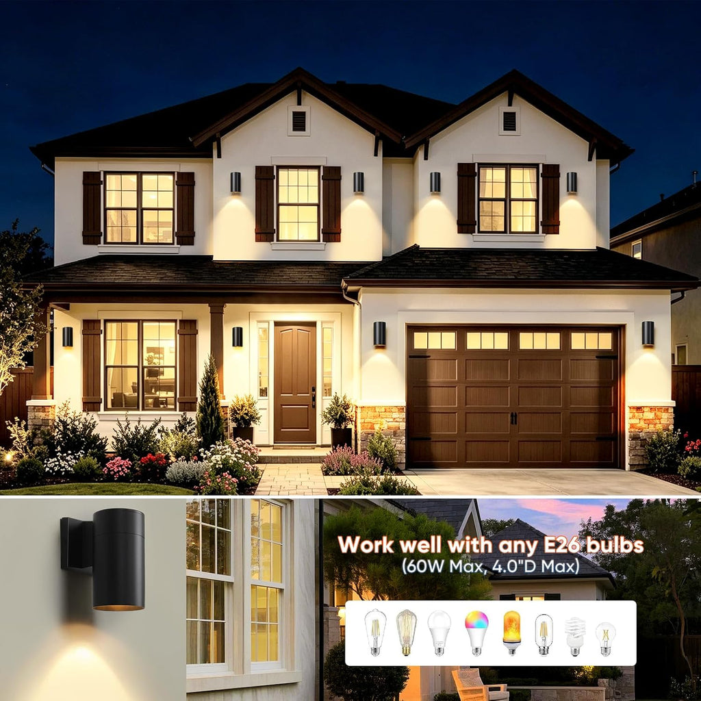 Fire Wolf Modern Outdoor Wall Light - Aluminum Outdoor Porch Sconce for House, Patio, Garage, Doorway & Entryway - Stylish Waterproof Exterior Lighting for Outside(Black,E26)