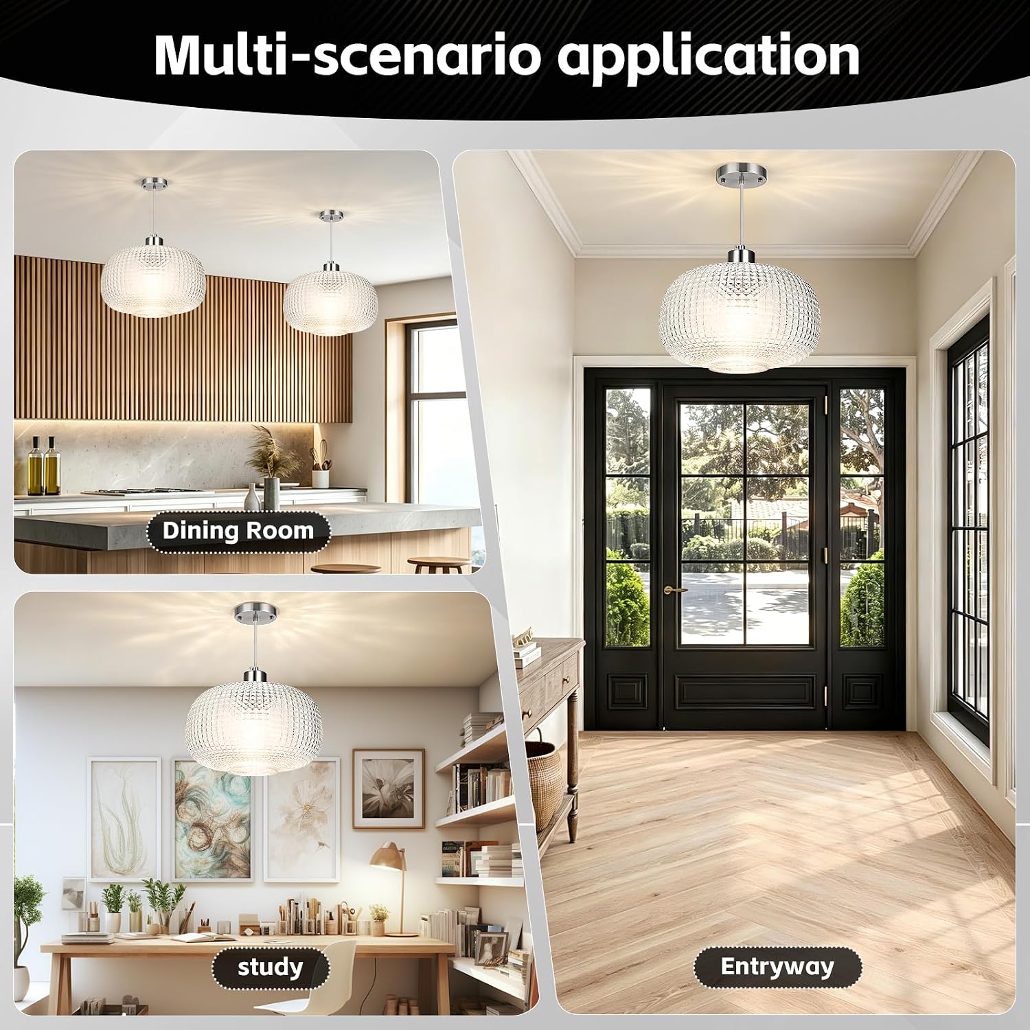 Glass Pendant Lights Kitchen Island 10" Glass Pendant Light 1 Pack | Clear Hammered Glass Shade,Brushed Nickel Metal, Adjustable Height,Island Light for Dining Room Bedroom Entryway