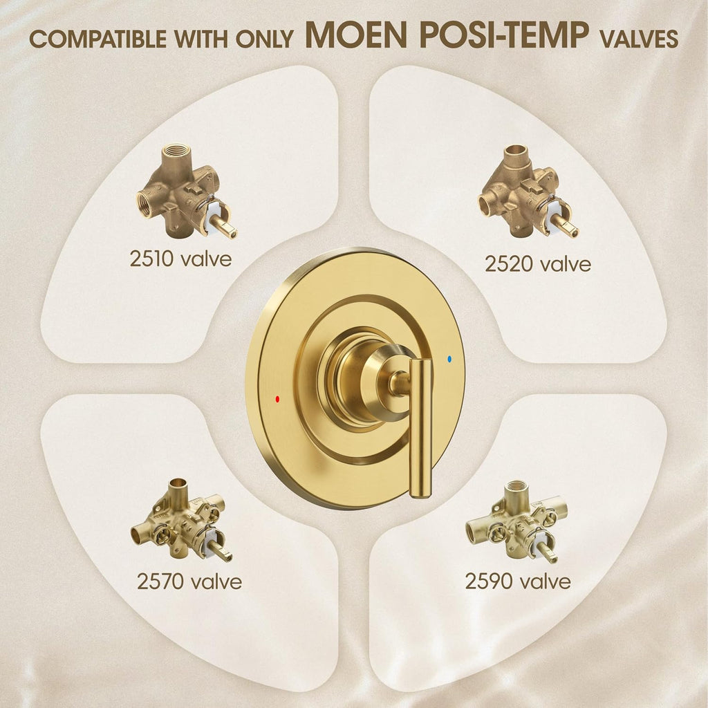 Brushed Gold Shower Trim Kit for Moen T2901 Handle | Compatible with Moen 2510/2520/2570/2590 Pressure Balanced Valve Series, Fix Wobbly Handle for Bathroom Renovation