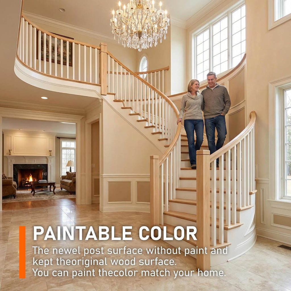 Stair Newel Post Kit 3"x3"x48" with Hardware & 2 Wood Plugs for a Hidden | Solid Red Oak Grooved Square Design, Indoor Installation Newel Wood Balusters for Staircase Railing Stair Handrails 1PC