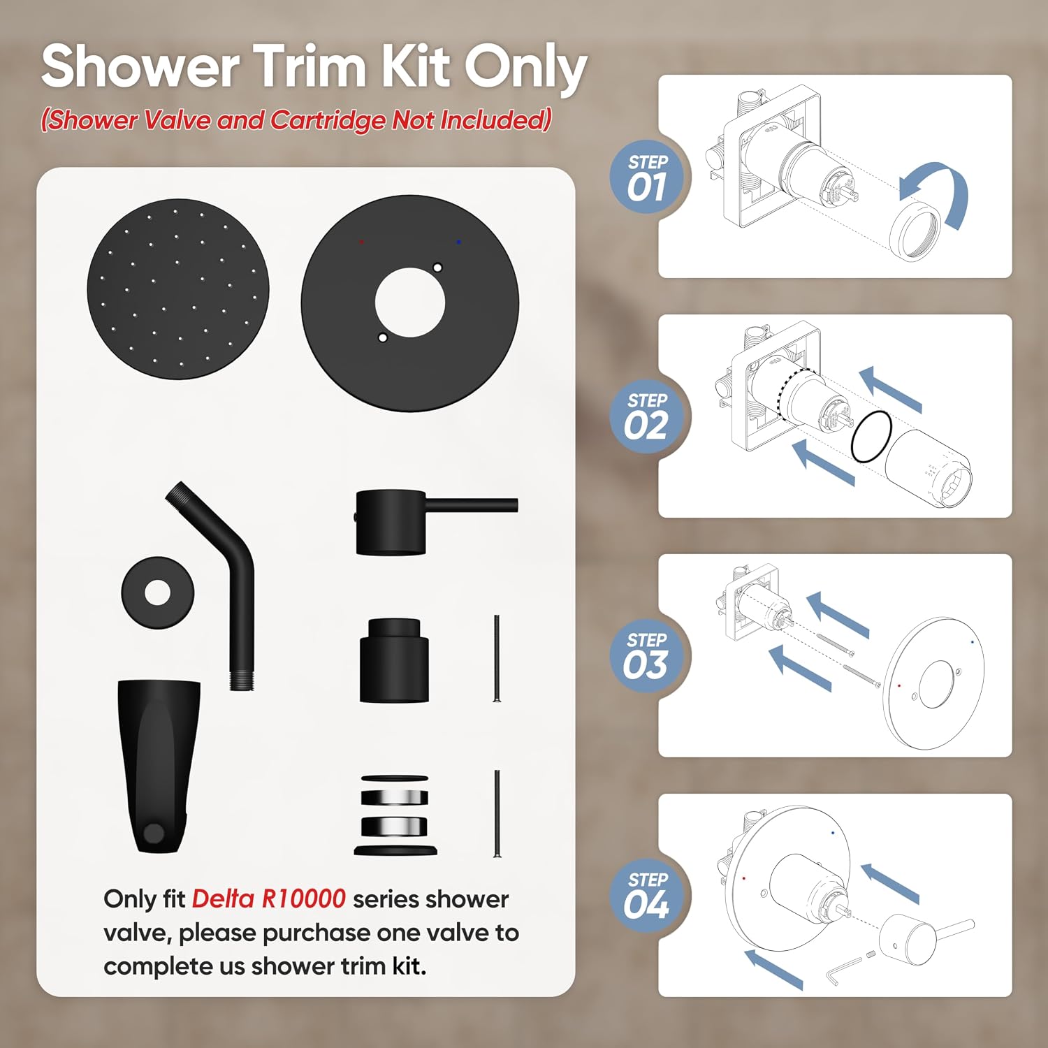 Replacement for Delta Shower Trim Kit 14 Series Matte Black | Bathtub Shower Faucet Set, 6-Inch Black Shower Head and Handle Set, Valve/Cartridge Not Included