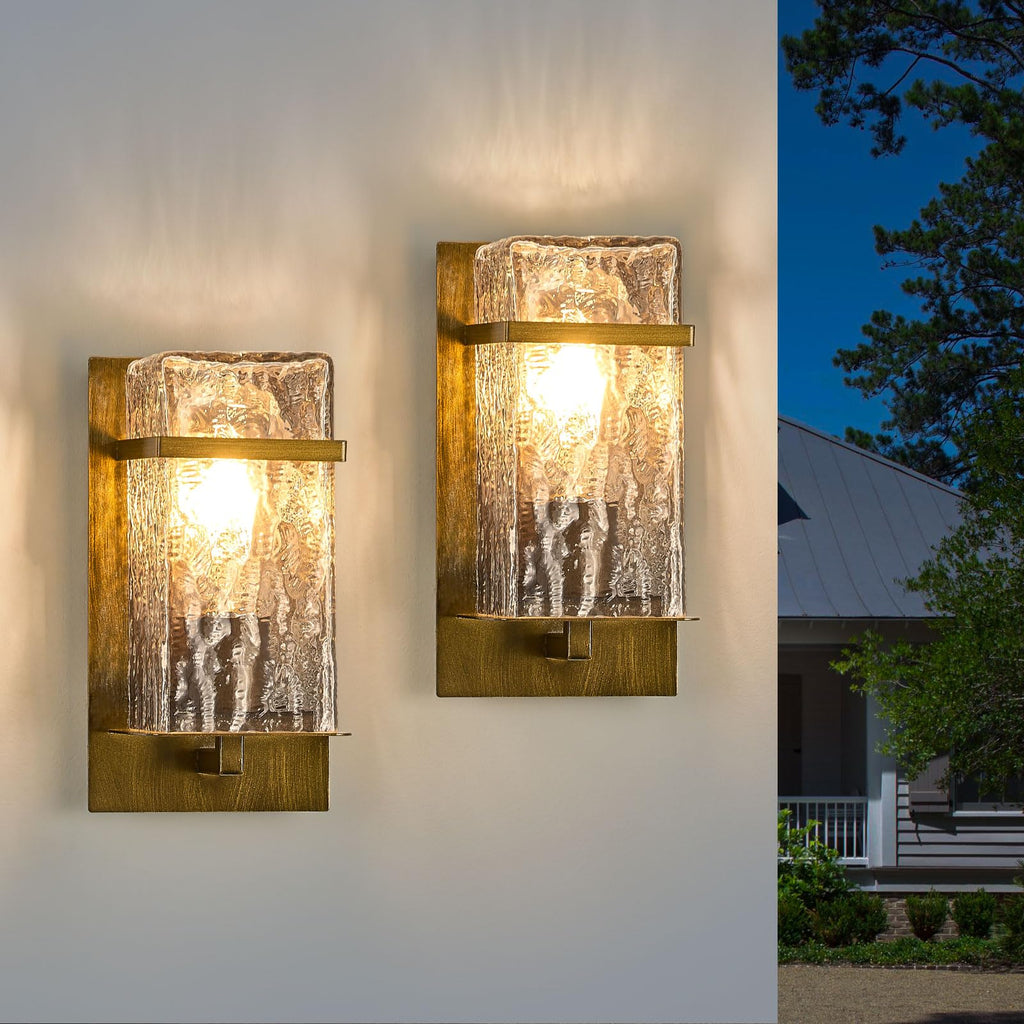 Outdoor Wall Sconce,Brown Waterproof Exterior Lighting Fixtures | H13.4in, Anti-Rust Metal,Clear Textured Glass Shade & E26 Base,Porch Wall Mount Light for Patio Front Door Garage