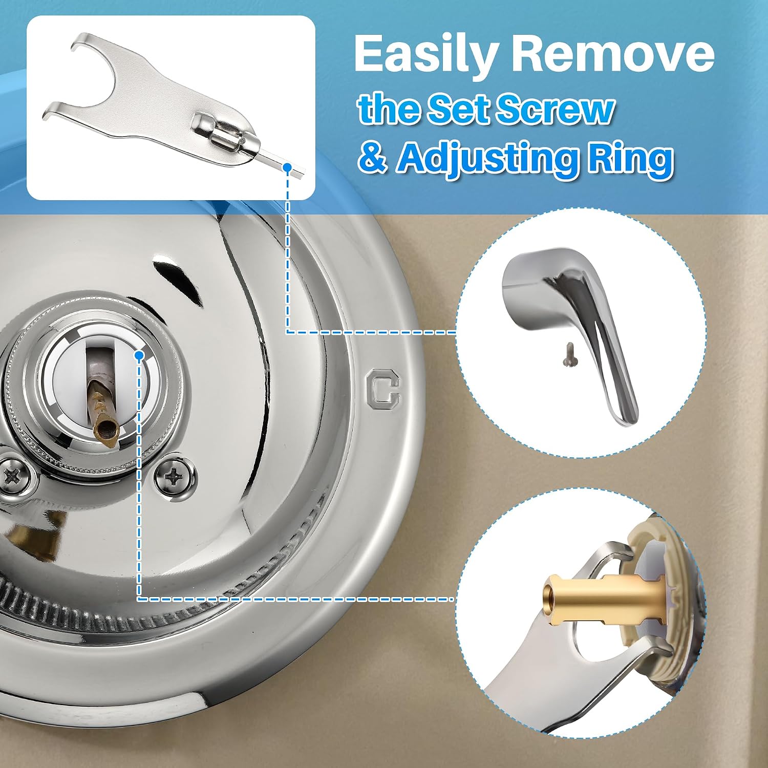 Trim Repair Kit Compatible with Delta RP54870 (Chrome) | Single Function Tub Shower Handle Renovation Trim Kit Compatible with Delta 600 Series Shower Valve, Acrylic Handle