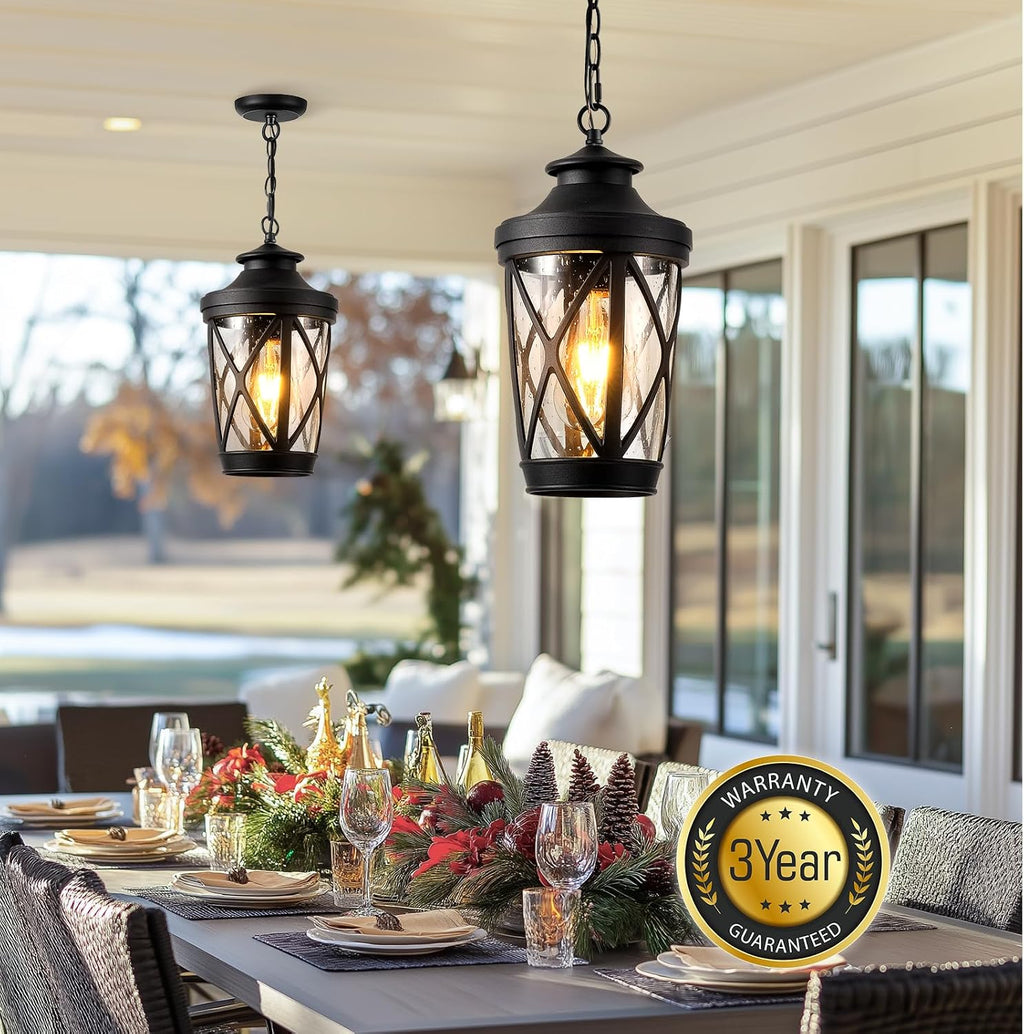 VIANIS Outdoor Hanging Lights, Black Outside Pendant Light with Adjustable Chain, Anti-rust Front Porch Ceiling Light, Waterproof Hanging Light Fixtures, Outdoor Chandelier for Gazebo, Patio, Entryway