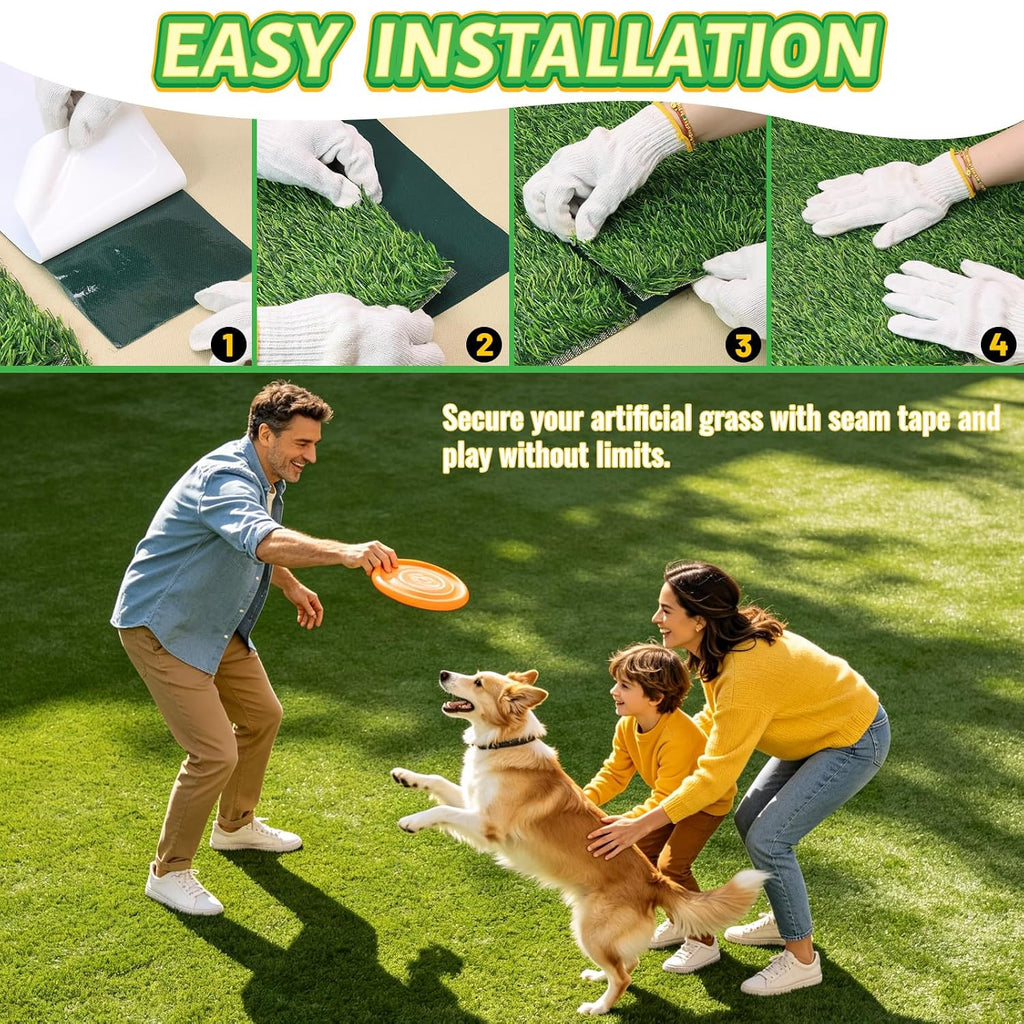 2 Rolls 12 Inch x 33ft (Each) Turf Tape for Artificial Grass Self-Adhesive | Artificial Turf Seam Tape with Gloves, Turf Rug Connecting Tape for Synthetic Lawn, Carpet Jointing, Outdoor Football Mat