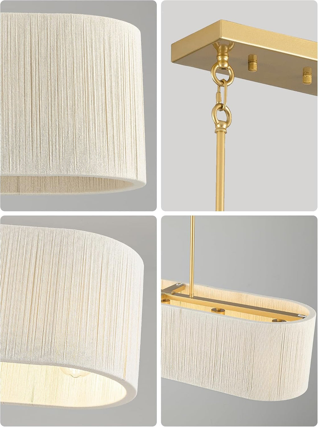 35”Hand Woven Rattan Chandelier, Boho Dining Room Pendant Light Fixture | Coastal Modern Farmhouse Rectangle Chandeliers with Adjustable Downrod for Kitchen Island,Living Room,Restaurant,Bar,White