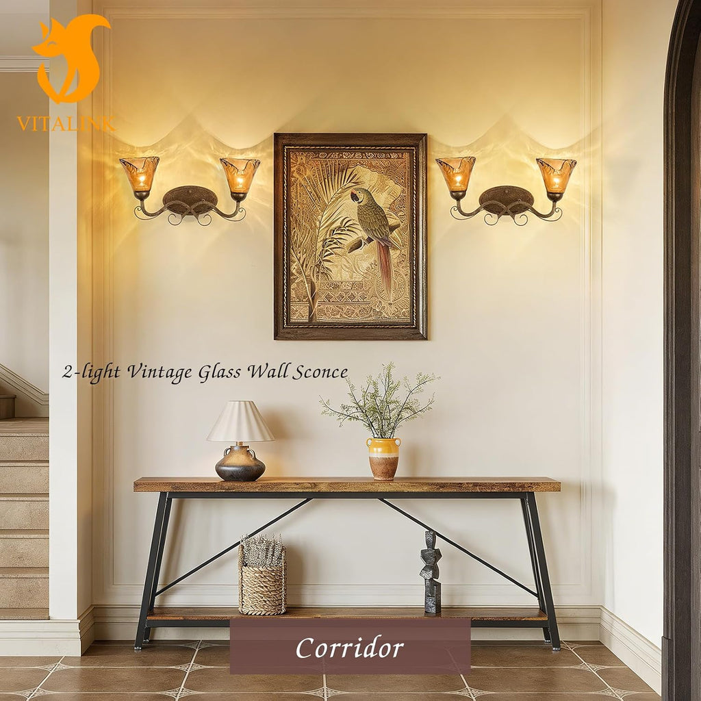 VitaLink Antique Wall Sconces, 2-Light Vanity Light 19.7" Vintage Wall Lamp Hardwired Wall Lighting Fixtures for Bathroom Living Room Bedroom Hallway