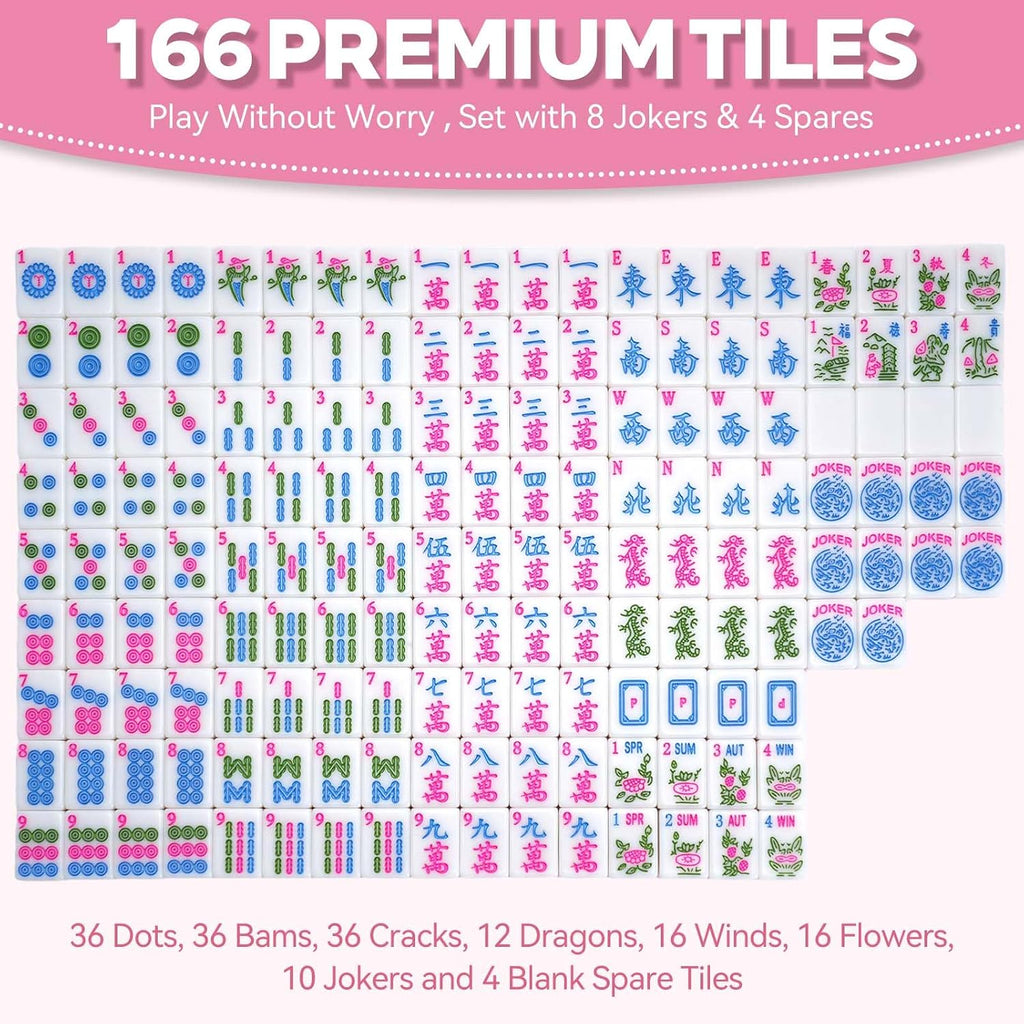 Mahjong Tile Set with 166 Premium Mahjong Tiles, Complete Set with Carrying Bag for Family Game Nights and Friendly Competition