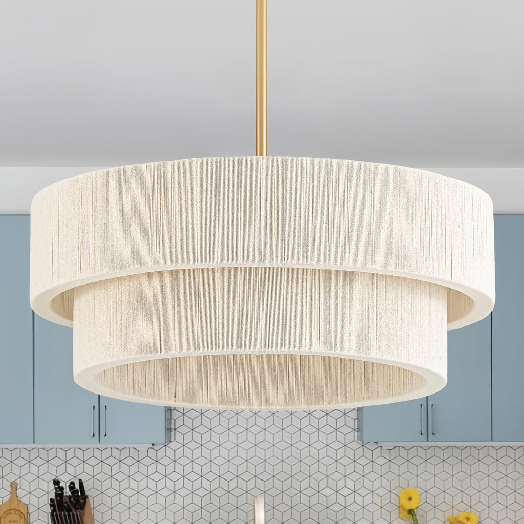 35”Hand Woven Rattan Chandelier, Boho Dining Room Pendant Light Fixture | Coastal Modern Farmhouse Rectangle Chandeliers with Adjustable Downrod for Kitchen Island,Living Room,Restaurant,Bar,White
