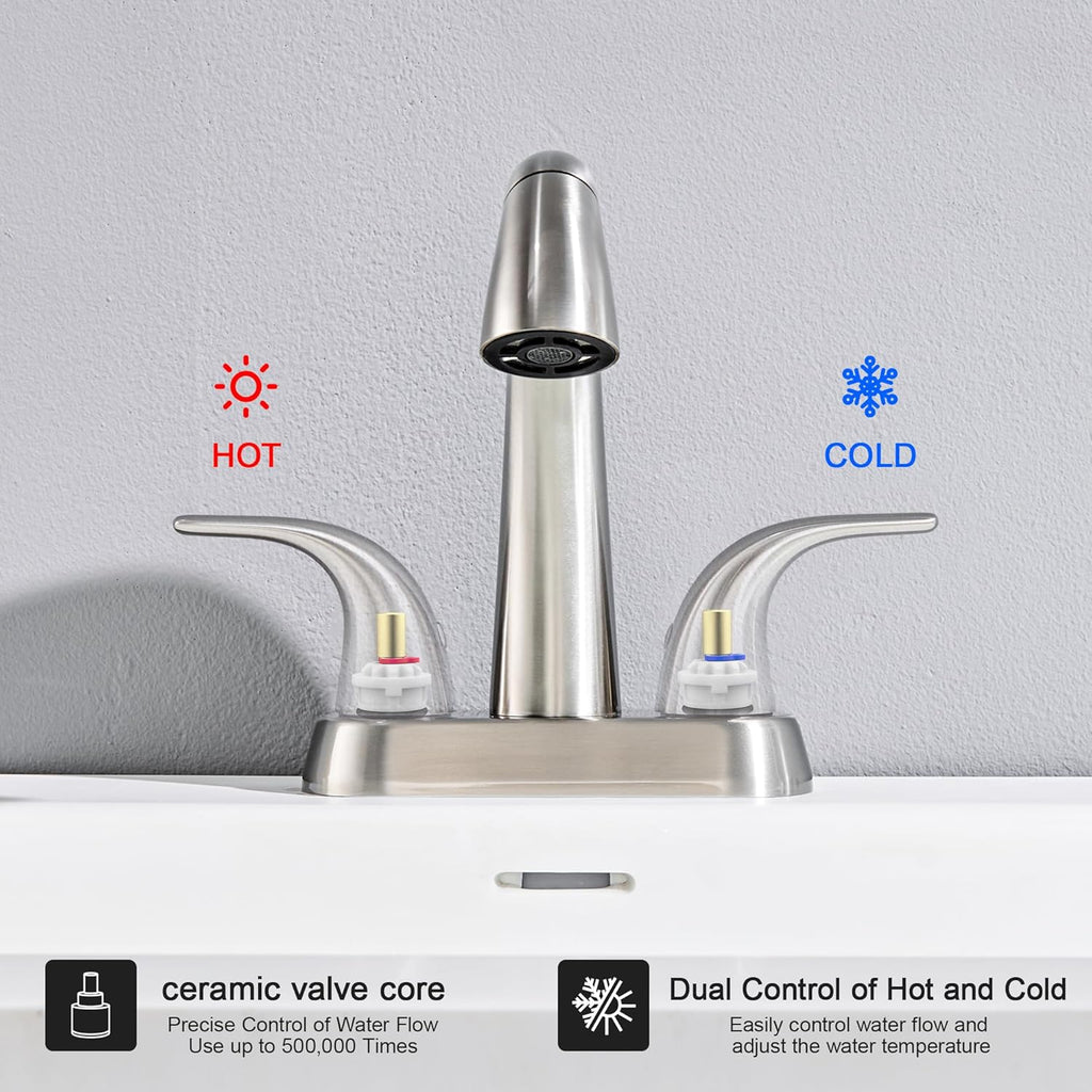 Ultimate Unicorn Pull Down Bathroom Sink Faucet, Brushed Nickel 4 Inch | Anti-Splash, Centerset Vanity Faucets 3 Hole with Pop Up Drain, Two Handle Modern Washbasin Tap Set with Sprayer for Restroom
