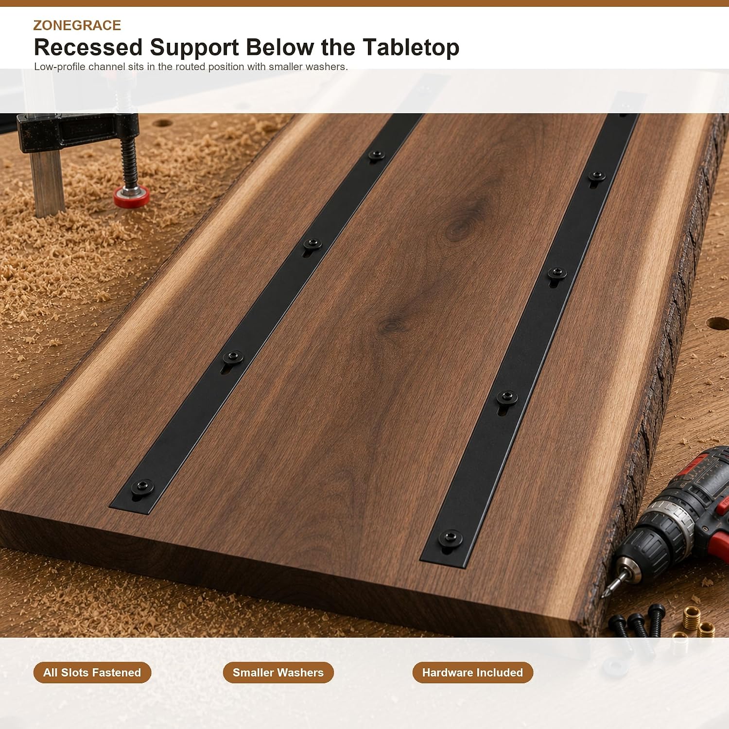 ZONEGRACE Tabletop Support Bar C Channel, 52 x 2 in, 6 Pack