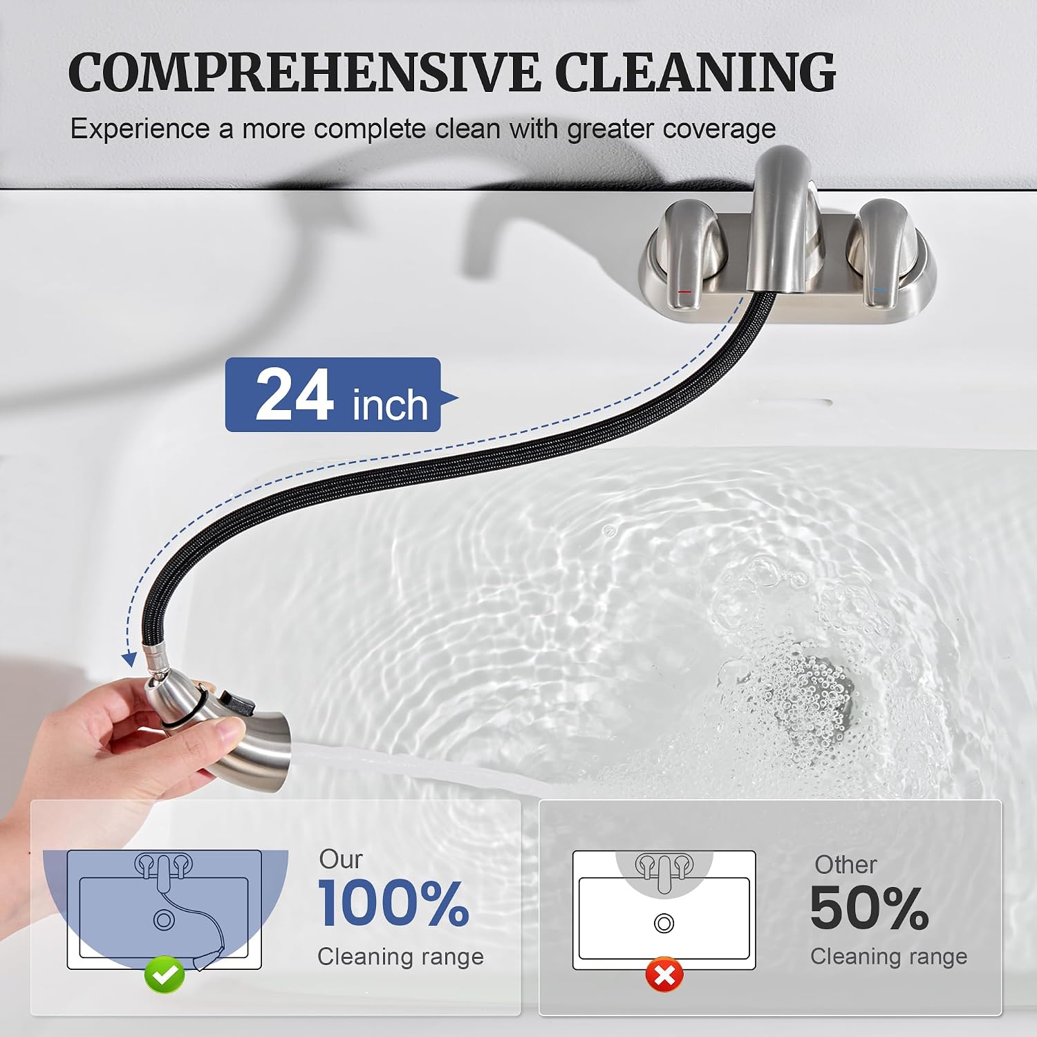 Ultimate Unicorn Pull Down Bathroom Sink Faucet, Brushed Nickel 4 Inch | Anti-Splash, Centerset Vanity Faucets 3 Hole with Pop Up Drain, Two Handle Modern Washbasin Tap Set with Sprayer for Restroom