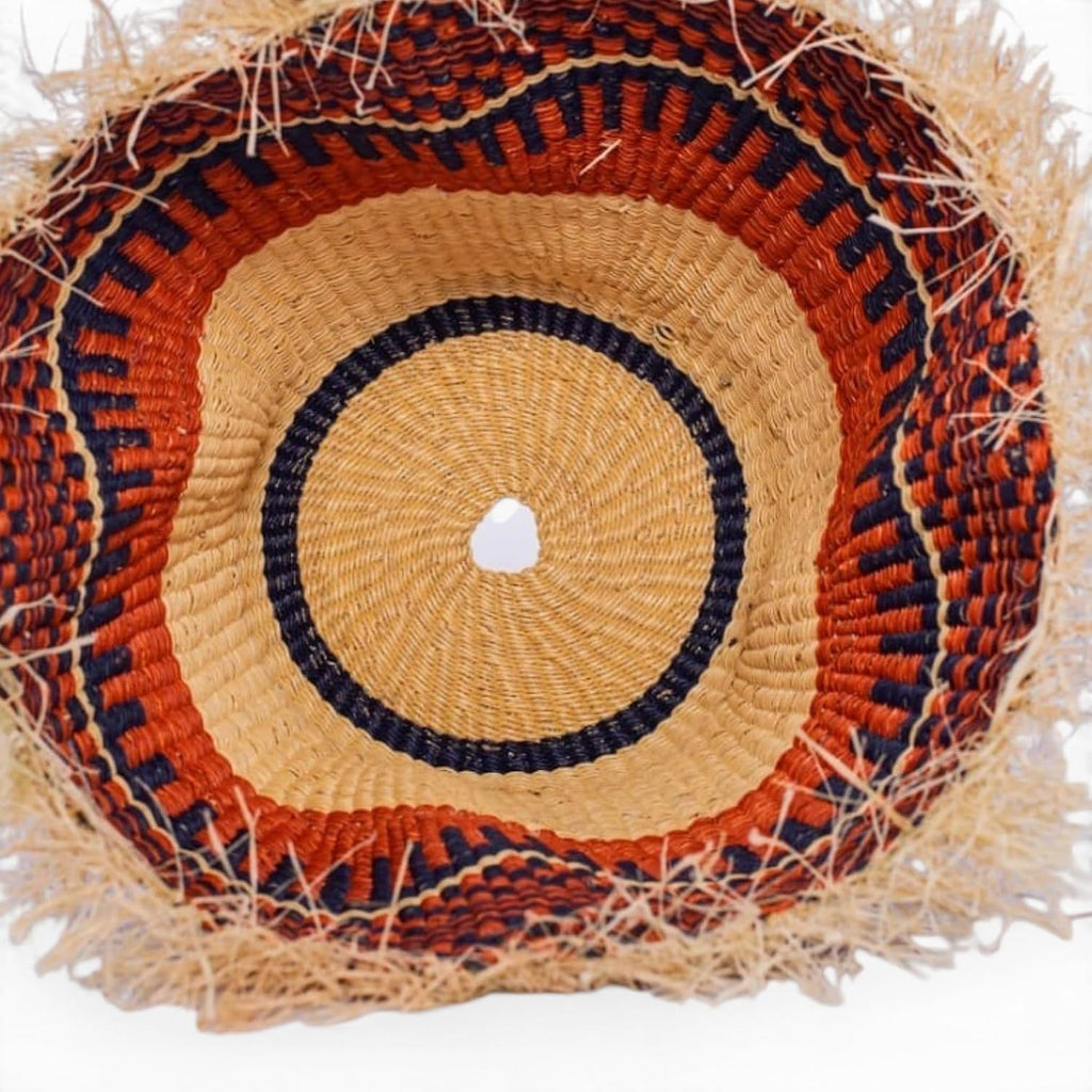 Boho Woven Pendant Light Shade Replacement - 15in Basket Ceiling Lampshade | Handmade Elephant Grass Shade Only with Raffia Fringe