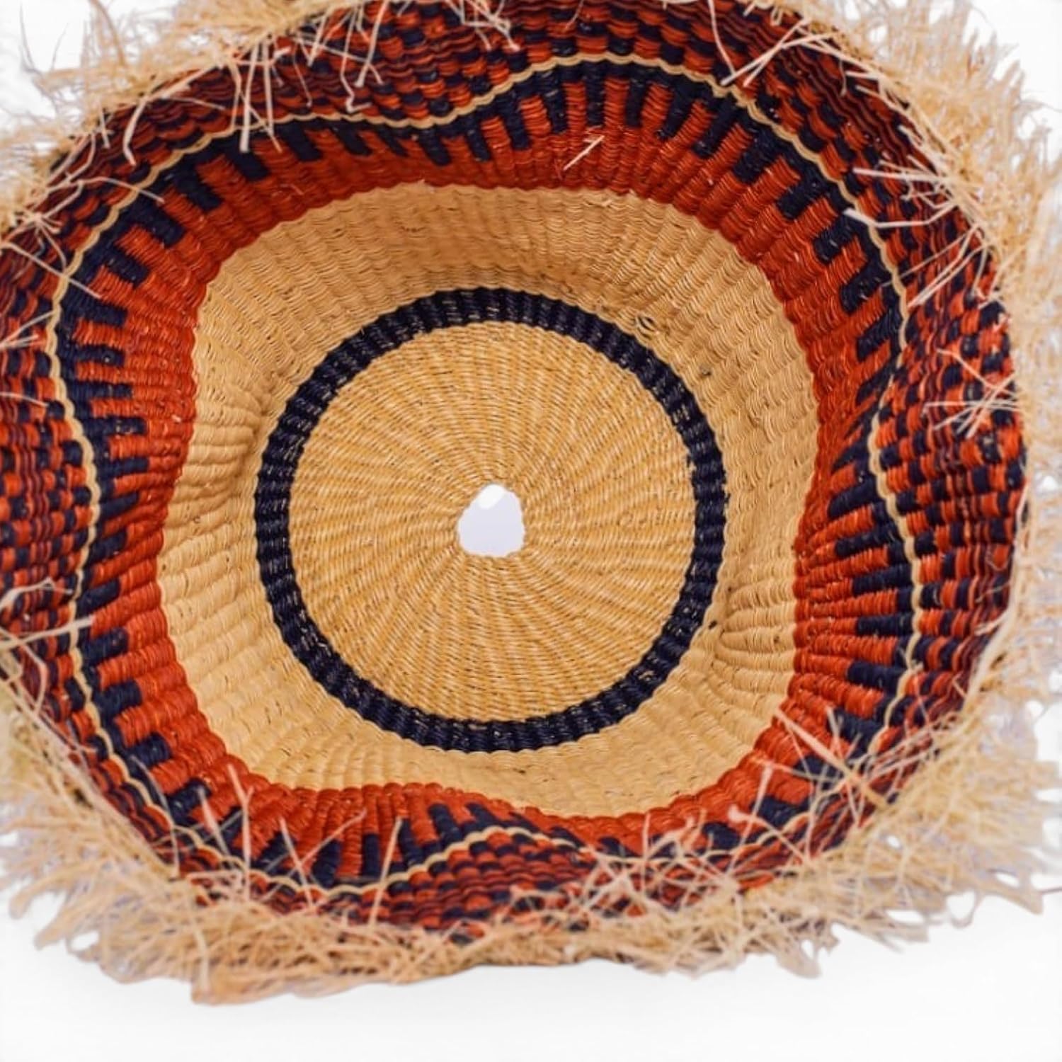 Boho Woven Pendant Light Shade Replacement - 15in Basket Ceiling Lampshade | Handmade Elephant Grass Shade Only with Raffia Fringe