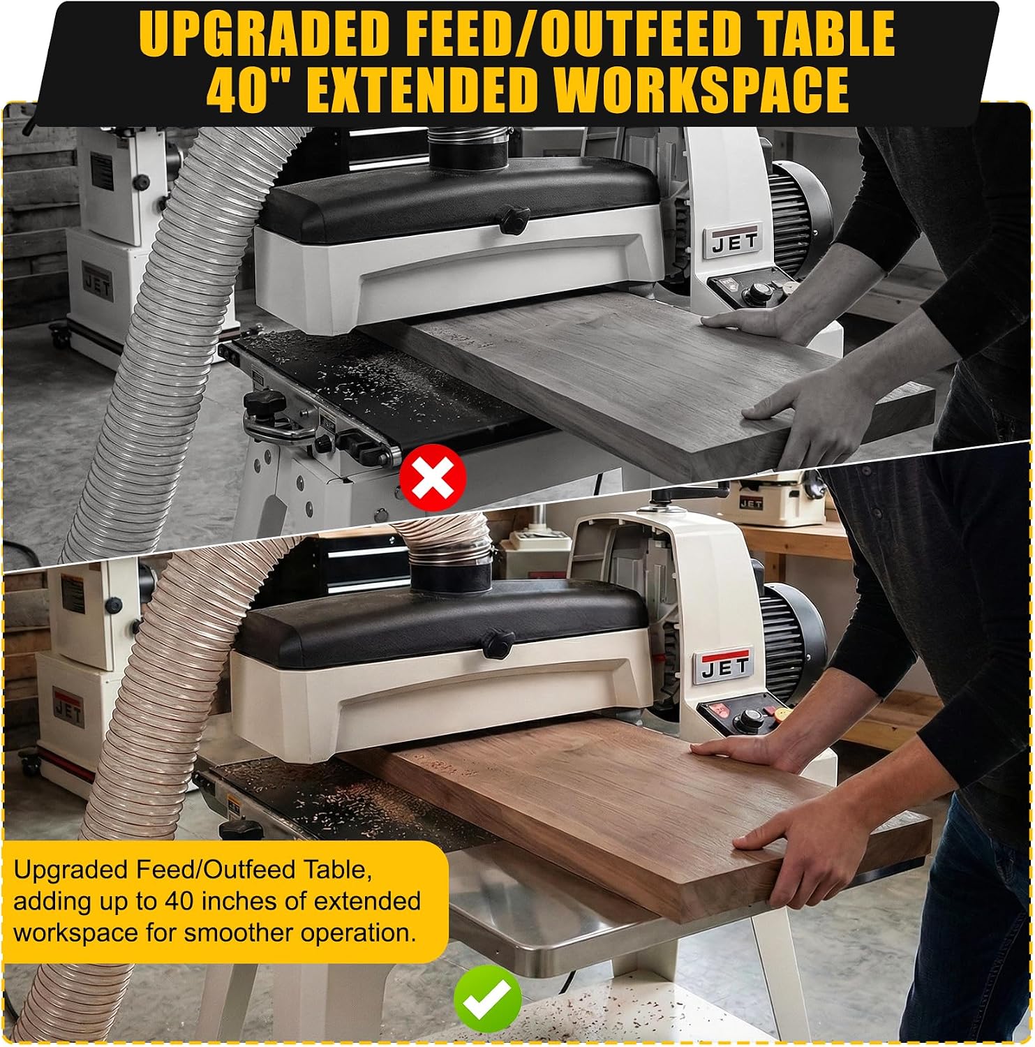 2026 Upgraded InFeed/Outfeed Table Replacement 723521 Compatible with JET JWDS-1836, JWDS-1632 & JWDS-1632OSC Drum Sanders - 65lb Capacity, 40" Work Surface, Includes Hardware, 1-Year Warranty