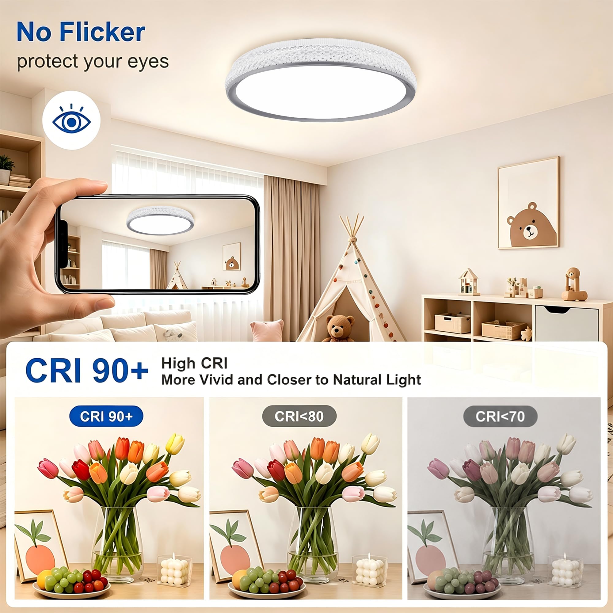 LED Flush Mount Ceiling Light, 38W 3800LM Dimmable, 15 in Low Profile, Gold | 2700K-5000K 5 Color Selectable, CRI 90+, Modern Round Close to Ceiling Light Fixtures for Kitchen Bedroom Bathroom Hallway