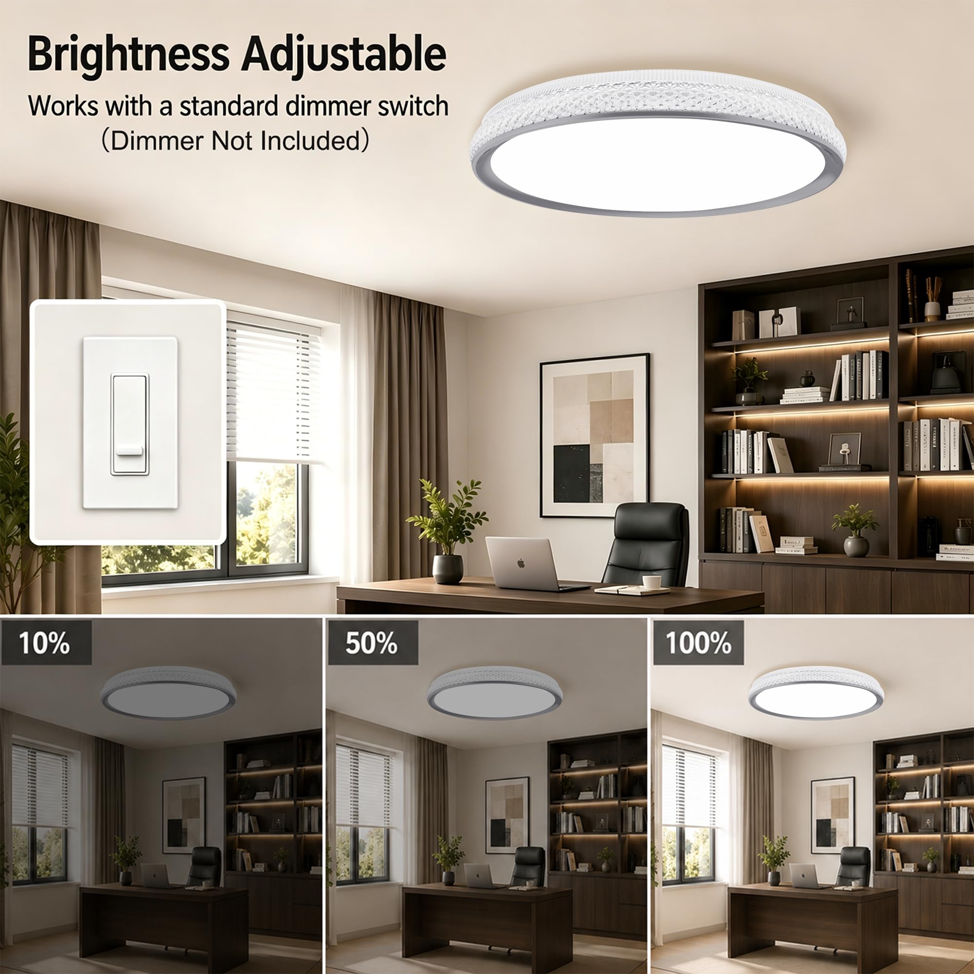 LED Flush Mount Ceiling Light, 38W 3800LM Dimmable, 15 in Low Profile, Gold | 2700K-5000K 5 Color Selectable, CRI 90+, Modern Round Close to Ceiling Light Fixtures for Kitchen Bedroom Bathroom Hallway