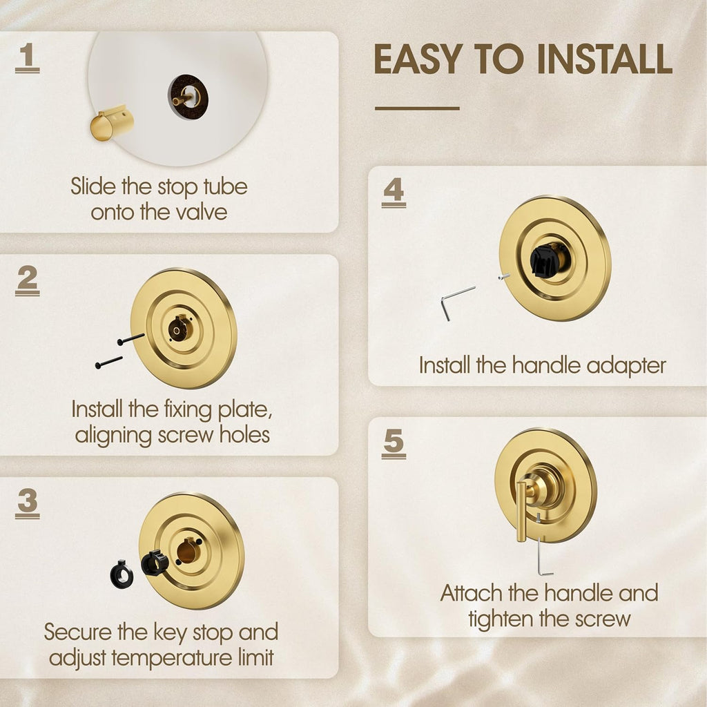 Brushed Gold Shower Trim Kit for Moen T2901 Handle | Compatible with Moen 2510/2520/2570/2590 Pressure Balanced Valve Series, Fix Wobbly Handle for Bathroom Renovation