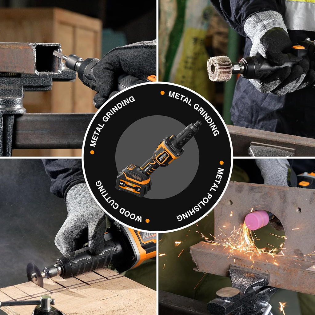 Alloyman 20V Cordless Die Grinder, 3-Speed 13000/19000/25000RPM Brushless Motor, 1/4" Collet, 2x4.0Ah Lithium Batteries & Fast Charger, for Metal/Wood/Plastic Grinding, Cutting, Polishing, Sanding