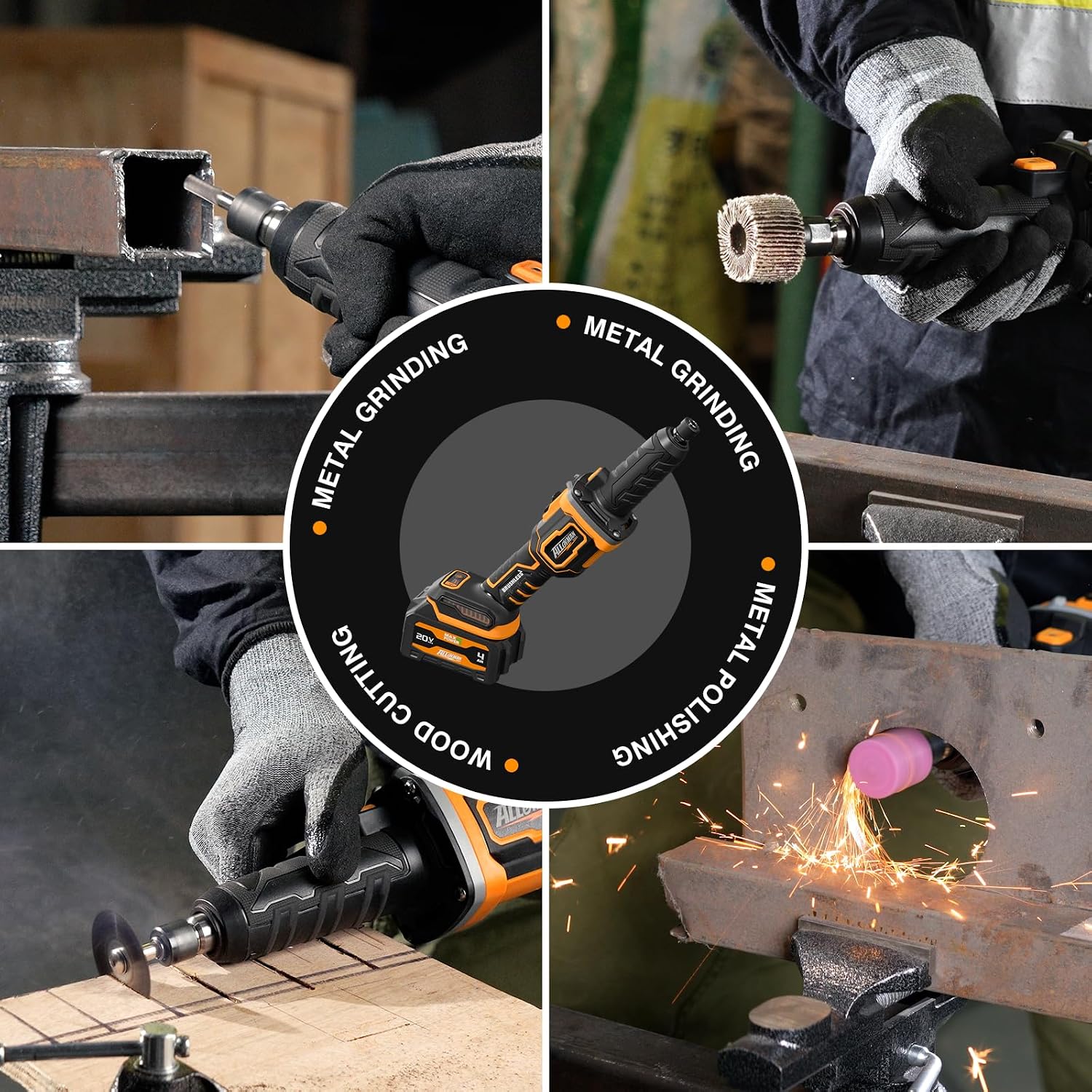Alloyman 20V Cordless Die Grinder, 3-Speed 13000/19000/25000RPM Brushless Motor, 1/4" Collet, 2x4.0Ah Lithium Batteries & Fast Charger, for Metal/Wood/Plastic Grinding, Cutting, Polishing, Sanding