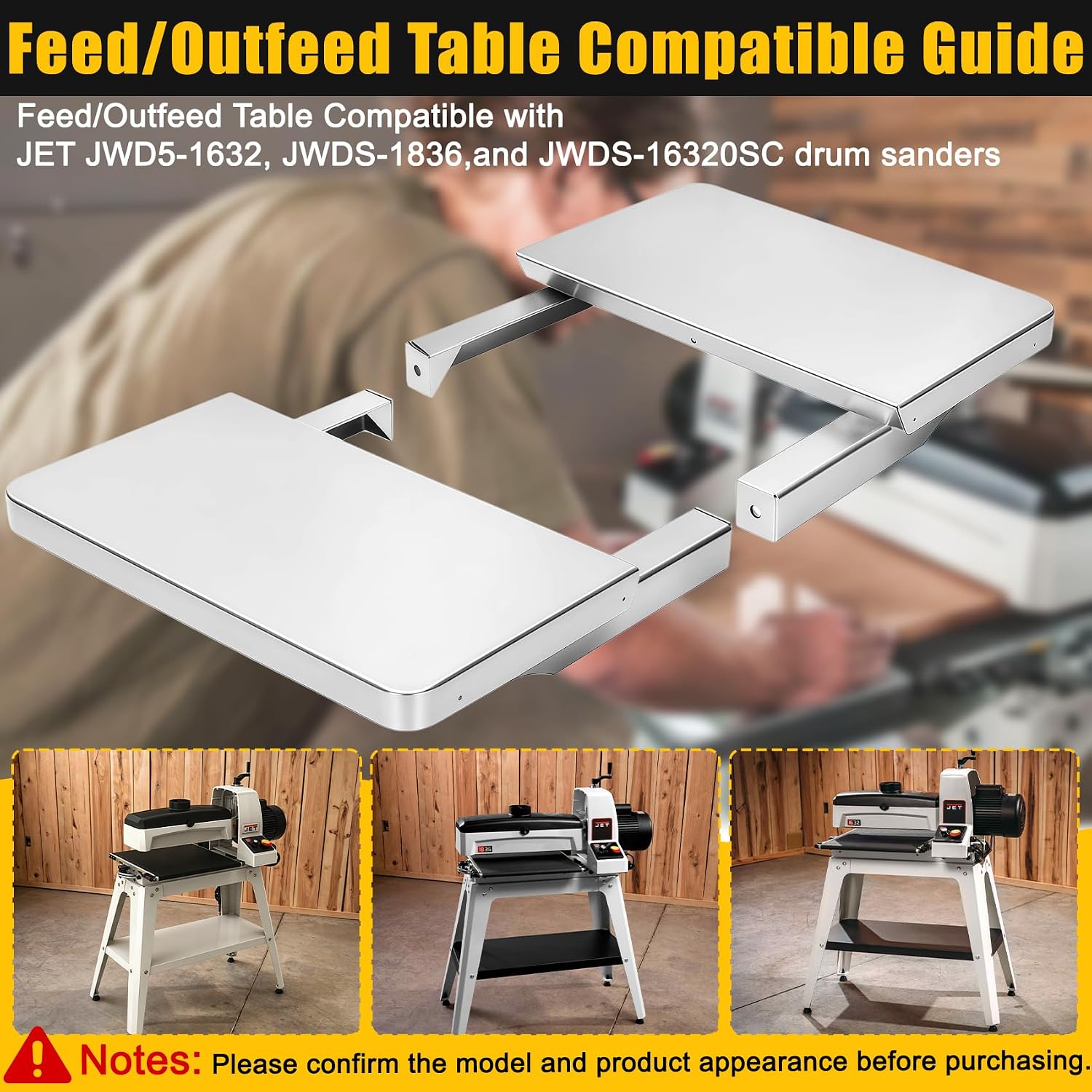 2026 Upgraded InFeed/Outfeed Table Replacement 723521 Compatible with JET JWDS-1836, JWDS-1632 & JWDS-1632OSC Drum Sanders - 65lb Capacity, 40" Work Surface, Includes Hardware, 1-Year Warranty