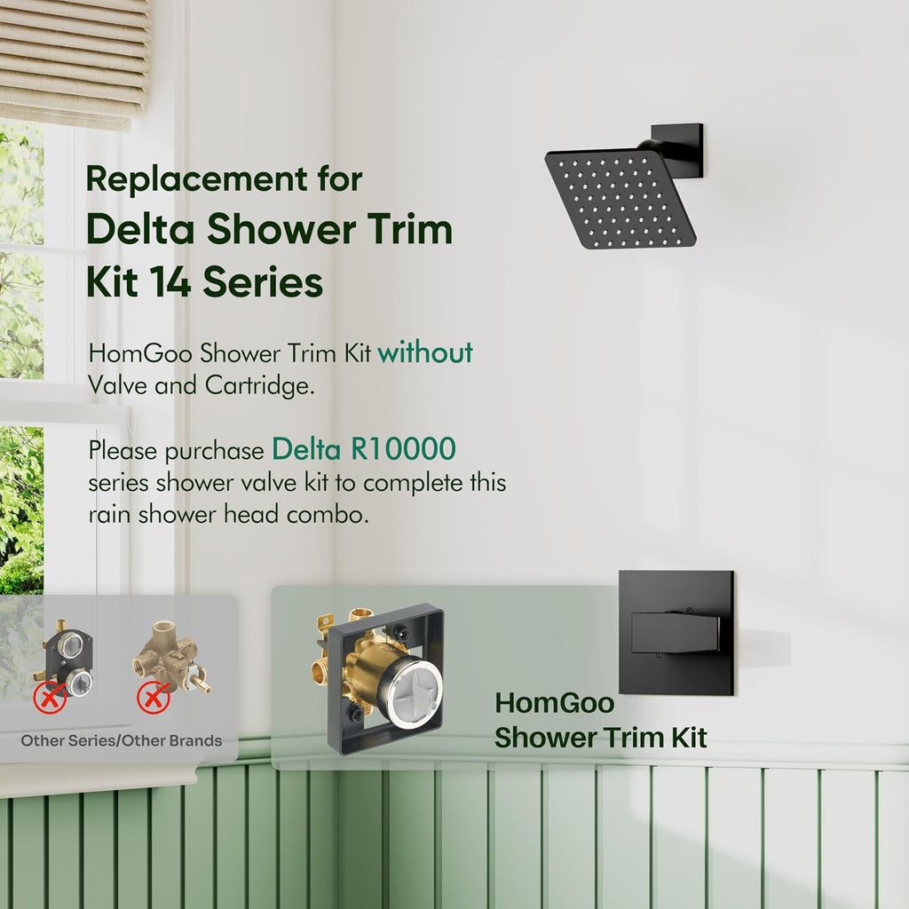Replacement for Delta Shower Trim Kit 14 Series Matte Black | Shower Faucet Set, High Pressure 6-Inch Black Shower Head and Handle Set, Valve/Cartridge Not Included
