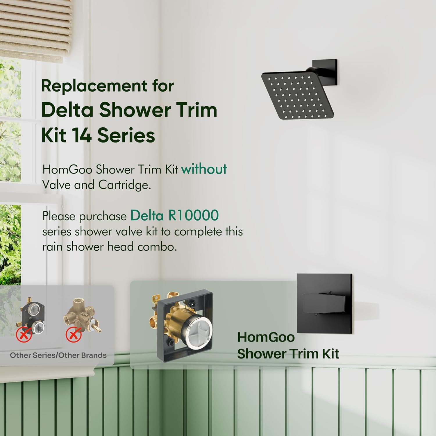 Replacement for Delta Shower Trim Kit 14 Series Matte Black | Shower Faucet Set, High Pressure 6-Inch Black Shower Head and Handle Set, Valve/Cartridge Not Included