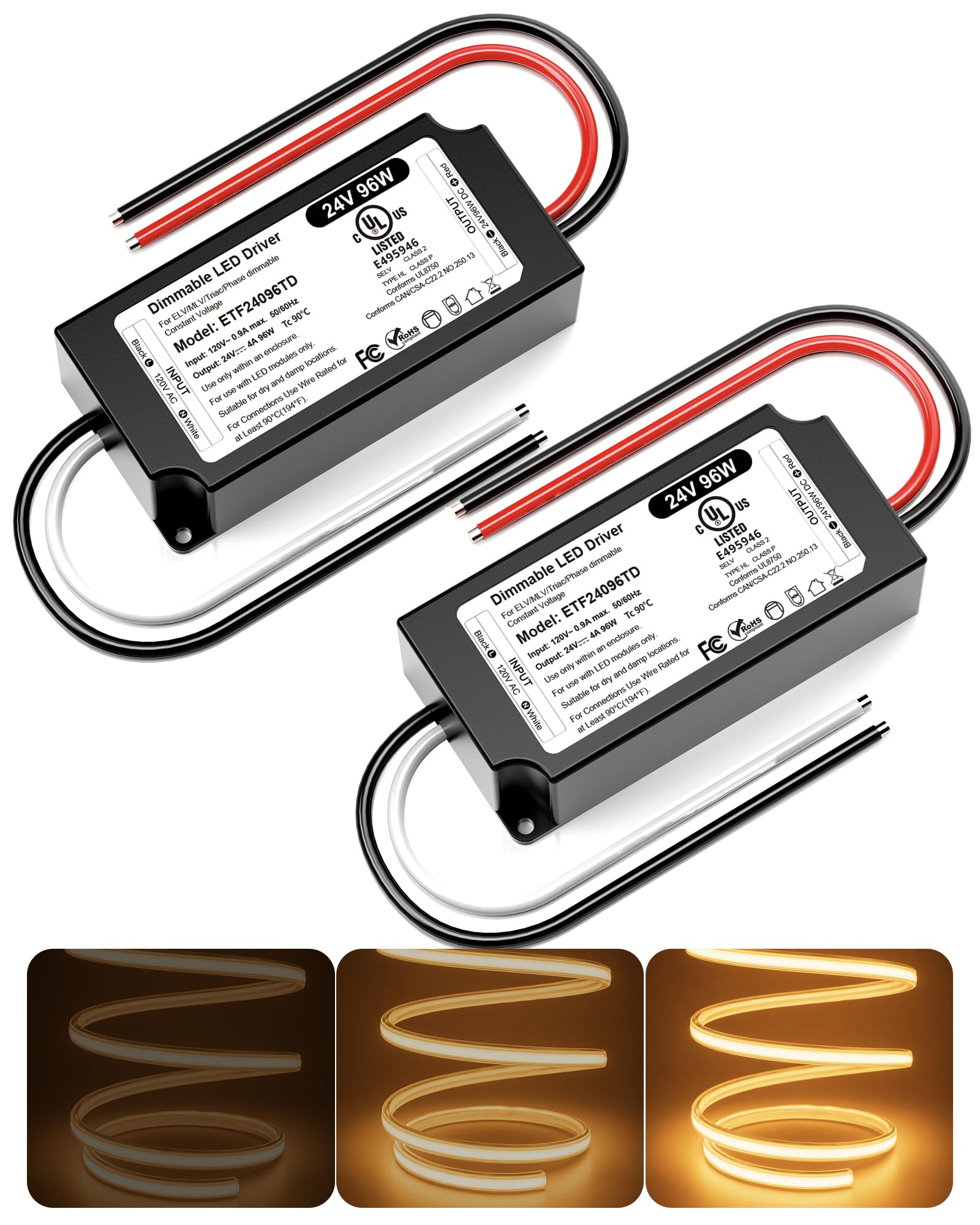 12V Dimmable LED Driver 60W UL&FCC Listed Class 2, Triac ELV/MLV AC 120V to DC 12V LED Transformer Compatible with Lutron & Leviton Switches 60 Watt Power Supply 12 Volt for LED Strip Light