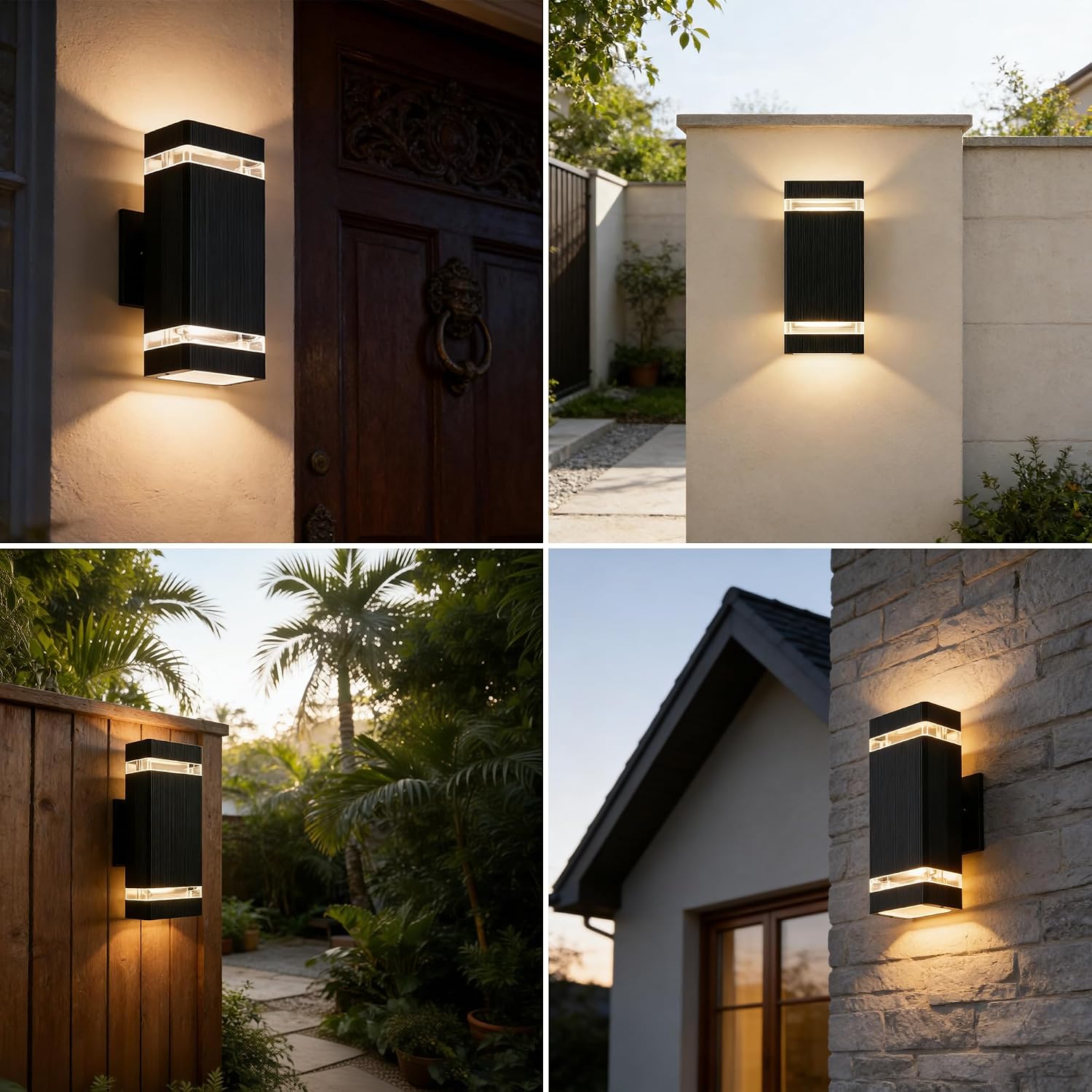 JYV Square Outdoor Wall Lights, Up and Down LED Porch Lights, Black | Aluminum Exterior Lighting Fixtures with 2 * 7W Bulbs 3000K, Waterproof Outdoor Sconces Wall Lighting, for House Porch Garage