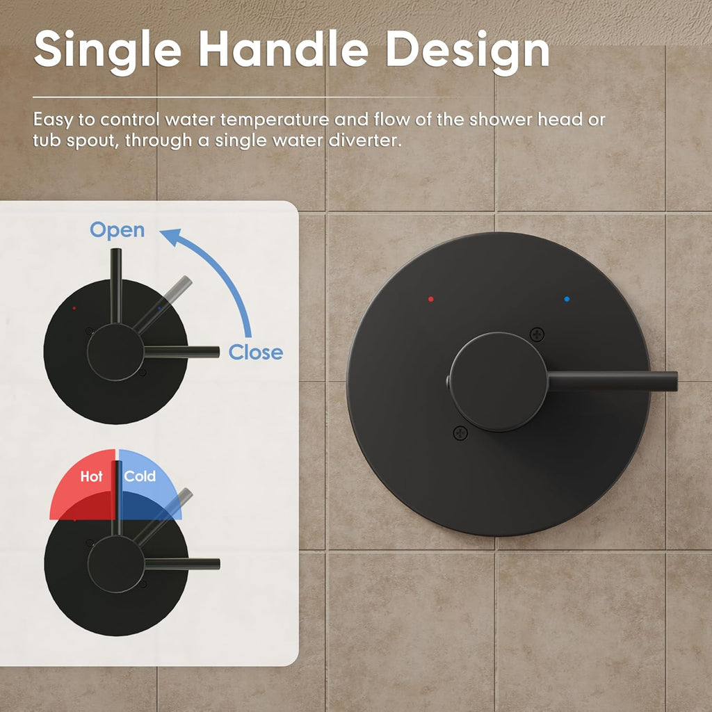 Replacement for Delta Shower Trim Kit 14 Series Matte Black | Bathtub Shower Faucet Set, 6-Inch Black Shower Head and Handle Set, Valve/Cartridge Not Included