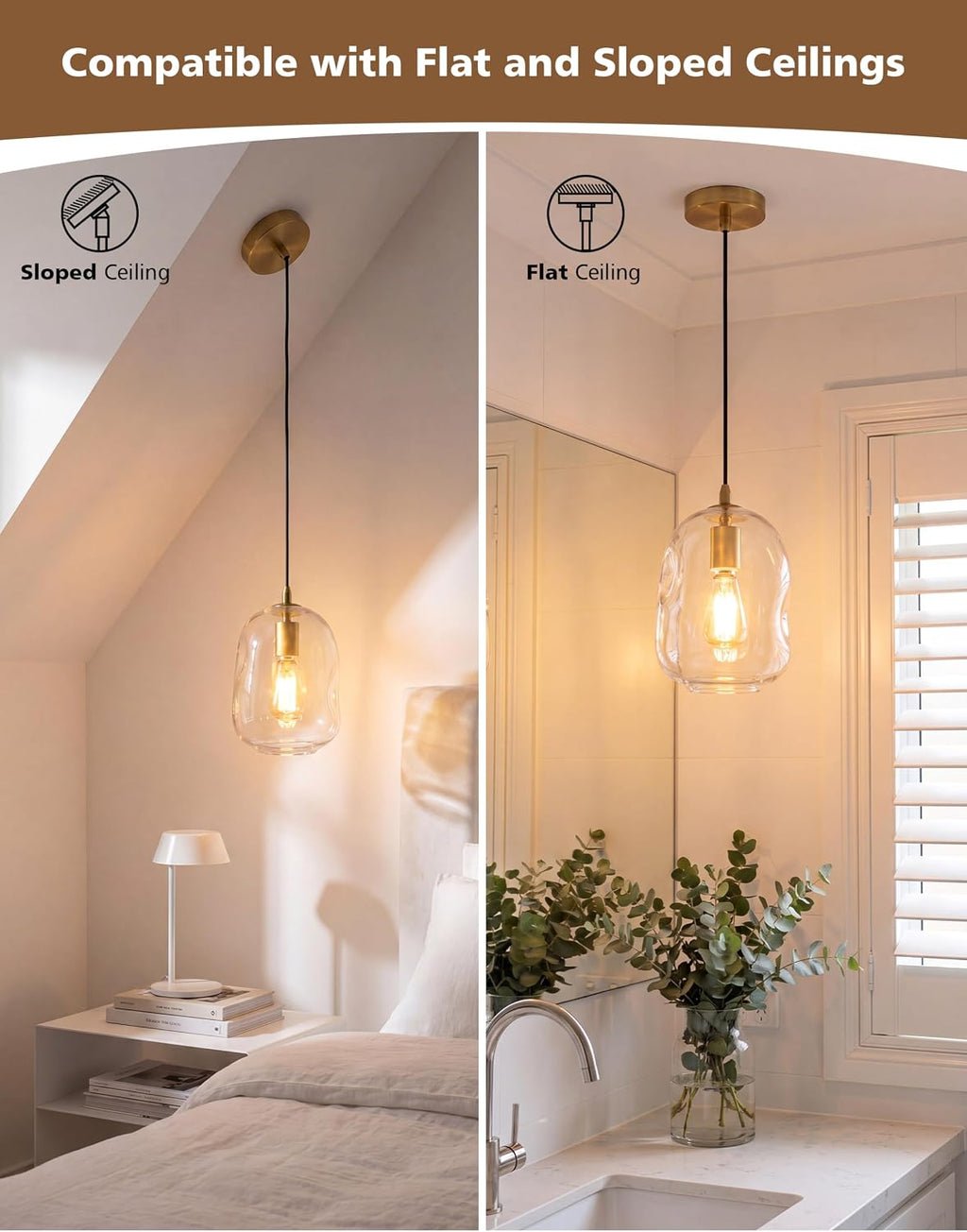 NIORSUN 1 Pack Pendant Lights Kitchen Island, Gold Pendant Light Fixtures with Clear Thick Glass Shade, Modern Hanging Ceiling Lights for Kitchen, Bathroom, Bedroom and Dining Room