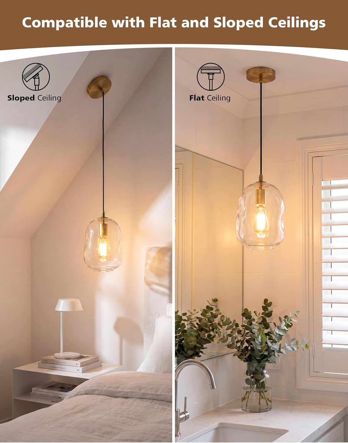 NIORSUN 1 Pack Pendant Lights Kitchen Island, Gold Pendant Light Fixtures with Clear Thick Glass Shade, Modern Hanging Ceiling Lights for Kitchen, Bathroom, Bedroom and Dining Room