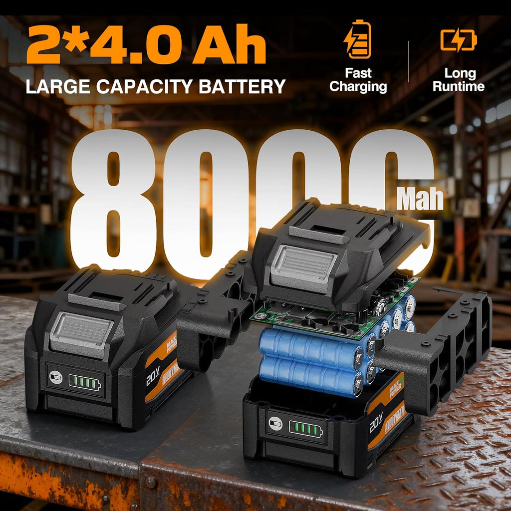 Alloyman 20V Cordless Die Grinder, 3-Speed 13000/19000/25000RPM Brushless Motor, 1/4" Collet, 2x4.0Ah Lithium Batteries & Fast Charger, for Metal/Wood/Plastic Grinding, Cutting, Polishing, Sanding
