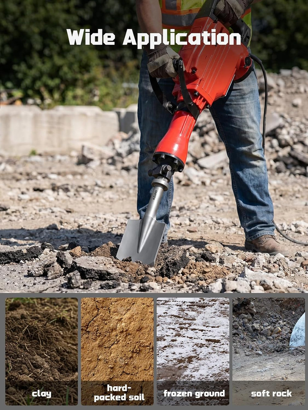 HEX Shank Clay Spade Bit, 4-1/2" x 17" Heavy-Duty Steel Shovel Bit for 1-1/8"(28mm) Demolition Jack Hammer, for Digging in Clay, Soil, Gravel, Sandstone, Adobe