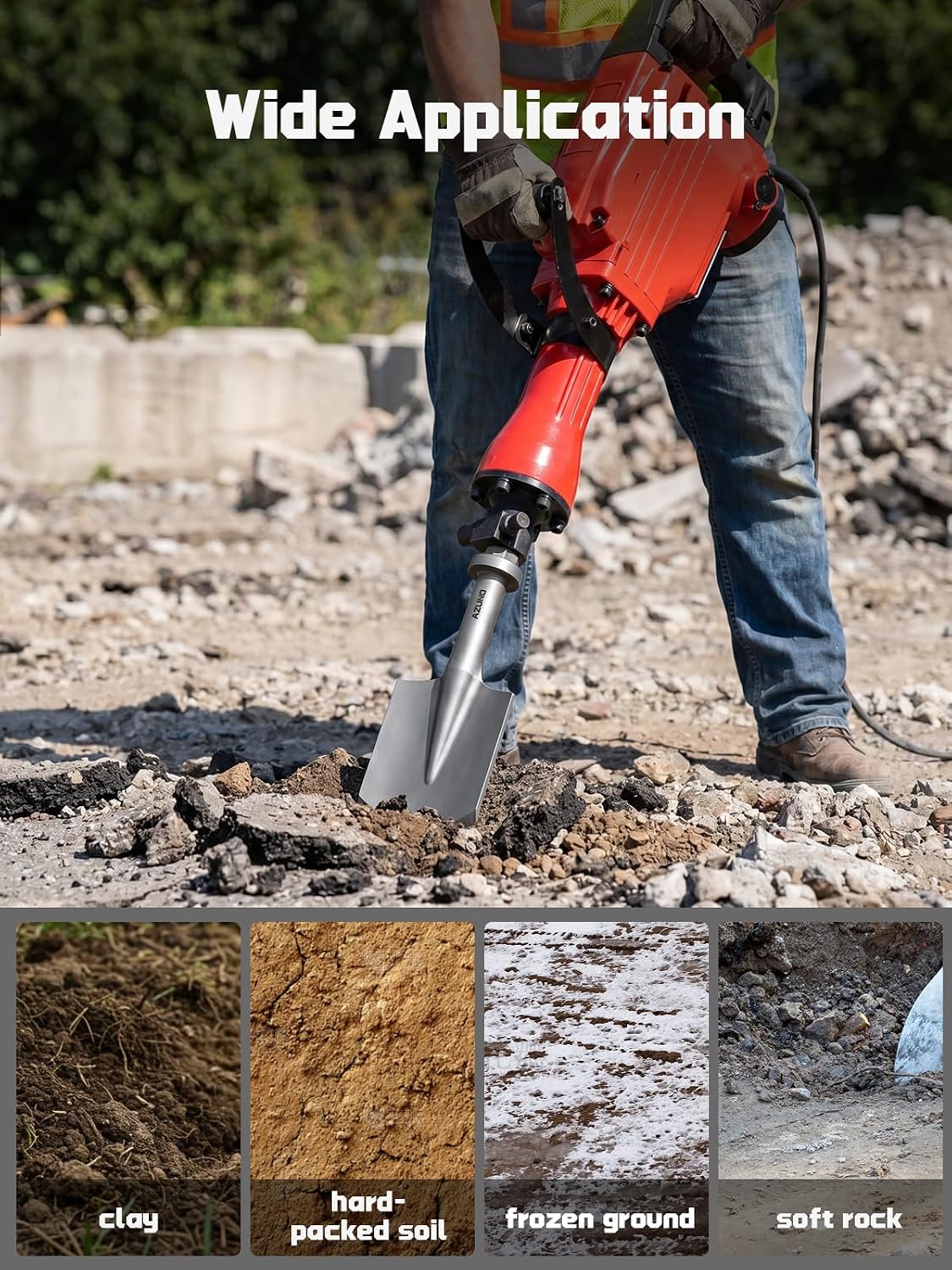 HEX Shank Clay Spade Bit, 4-1/2" x 17" Heavy-Duty Steel Shovel Bit for 1-1/8"(28mm) Demolition Jack Hammer, for Digging in Clay, Soil, Gravel, Sandstone, Adobe