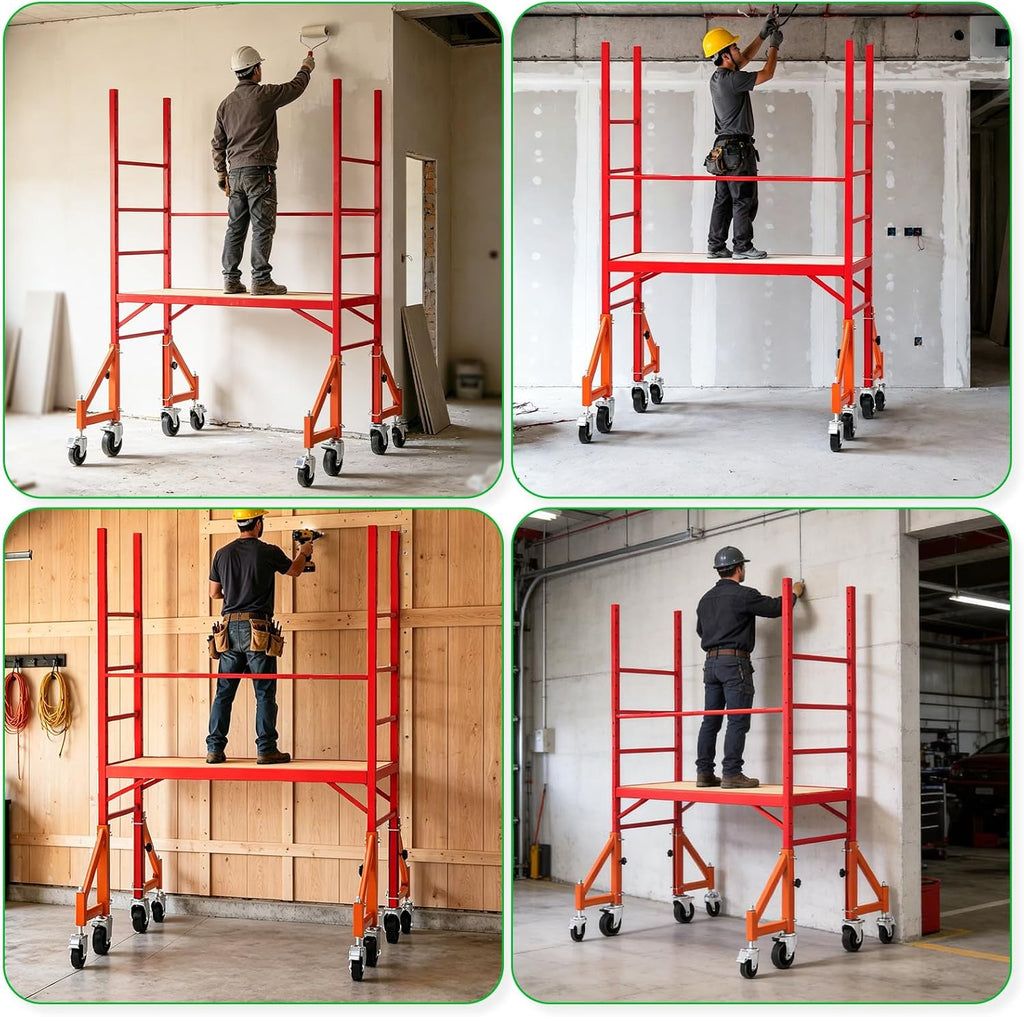 4-Pack Adjustable Scaffold Outriggers for Baker Scaffolding | Heavy Duty Scaffold Outriggers, Adjustable Height 5.7"–7.2", 4" Swivel Casters, 1000 lbs Capacity for Construction Work