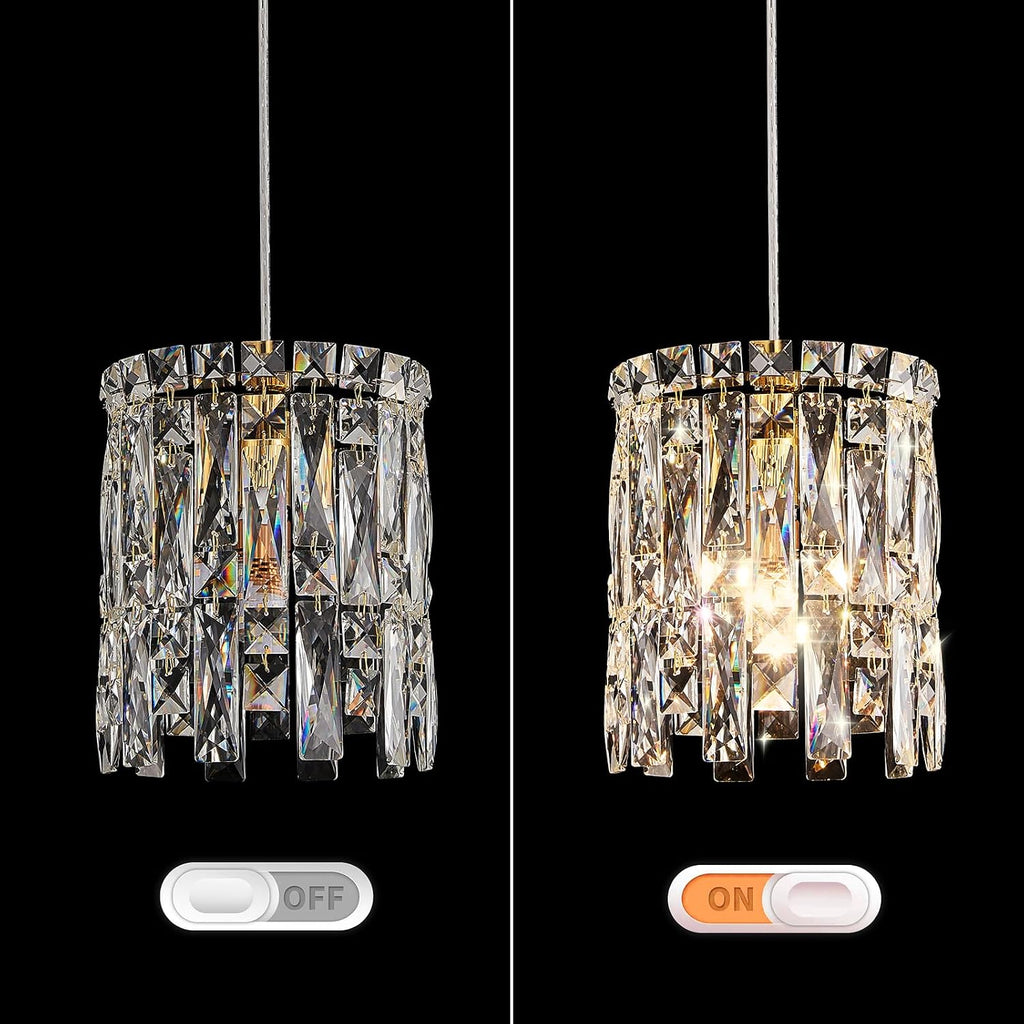Gold Pendant Lights Kitchen Island 1 Pack Mini Crystal Chandeliers Modern Pendant Lights Ceiling Lighting Fixtures for Kitchen Island, Dining Room & Bedroom