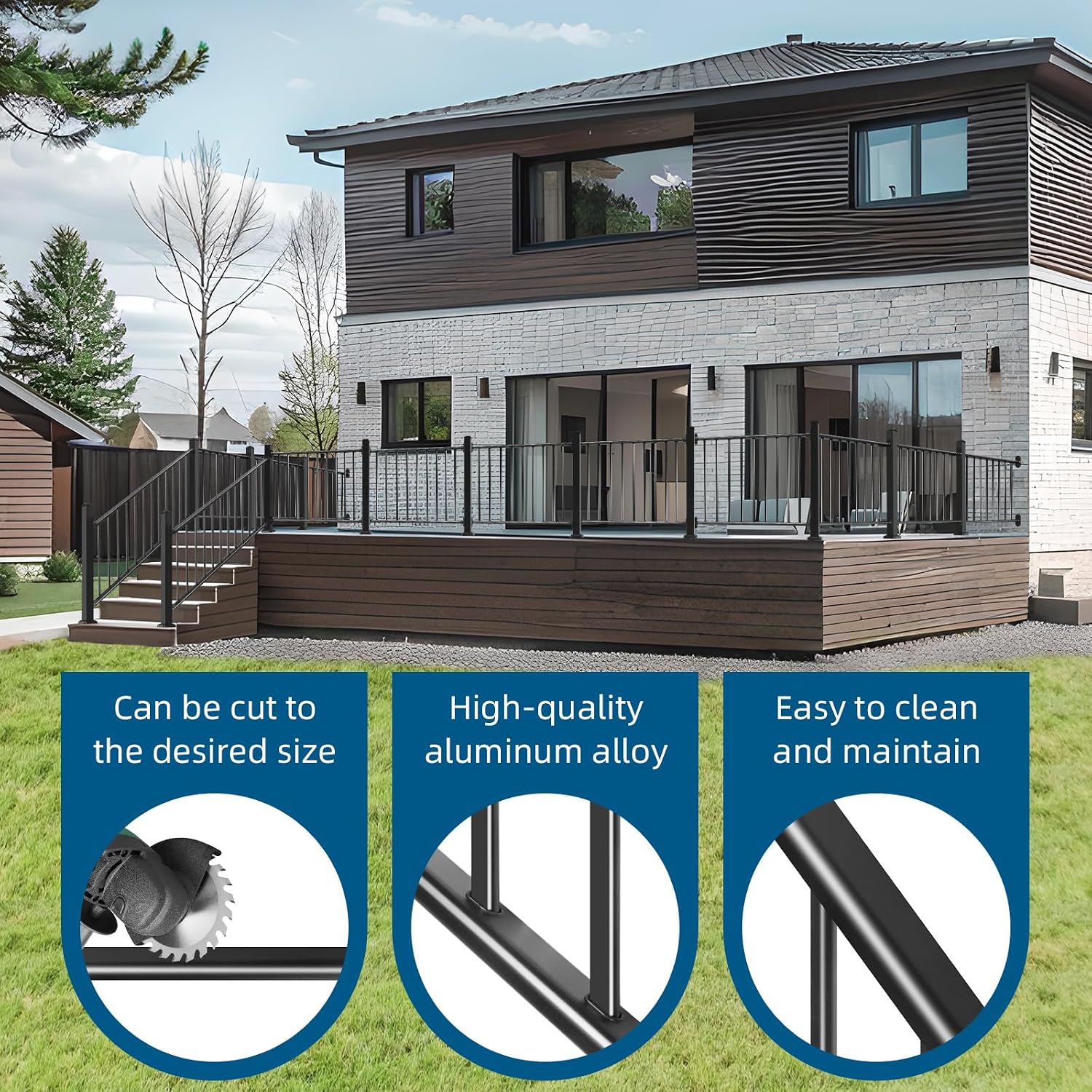 38in H x 3ft W Aluminum Deck Railing with a Matte Black Powder-Coated Finish, Suitable for Outdoor Railing kit on porches and patios,1 Panel