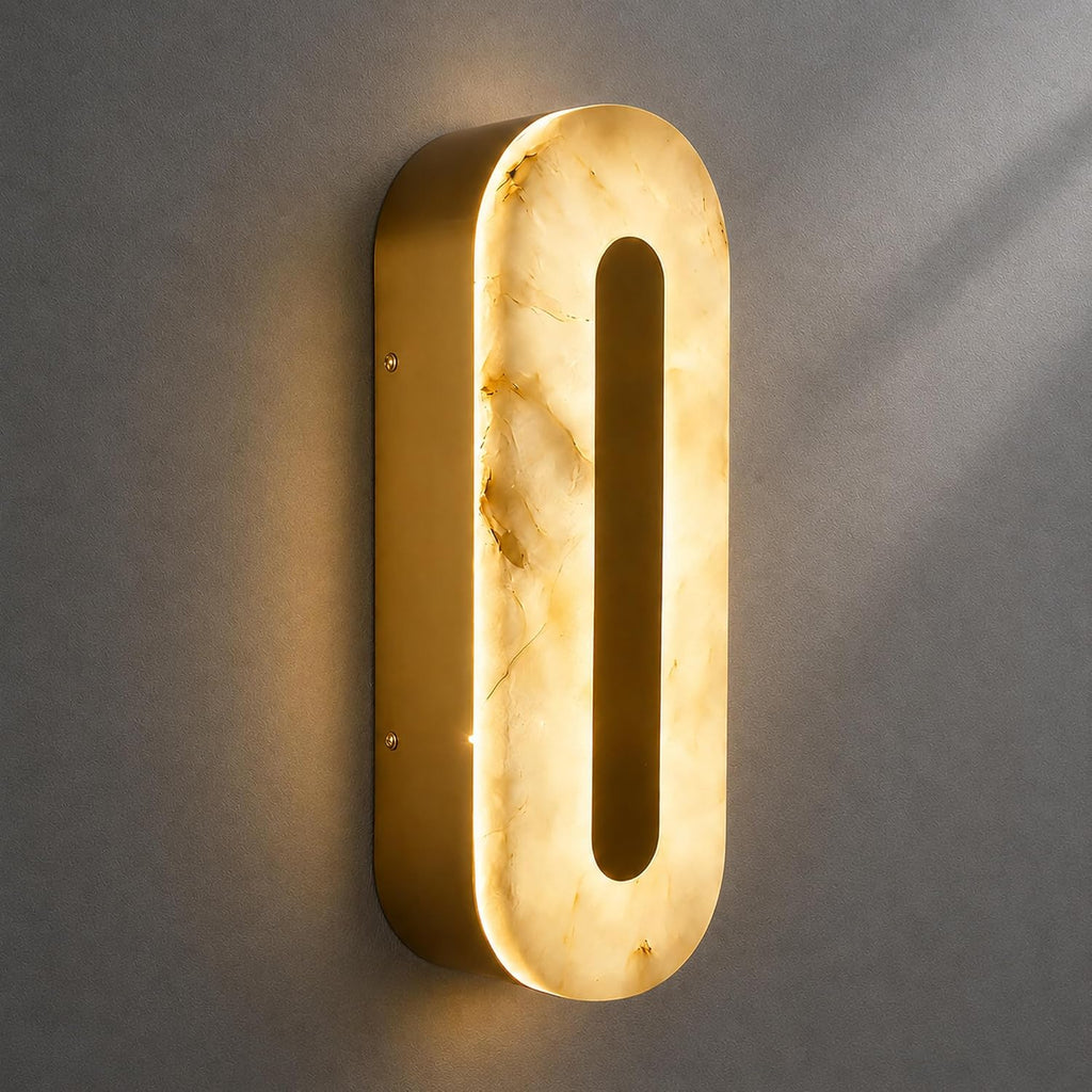 Alabaster Wall Sconces Oval Marble Wall Sconce with Gold Base | Stone Bathroom Vanity Light Fixtures LED Alabaster Lights Hardwired For Living Room Showroom Staircase Bedroom