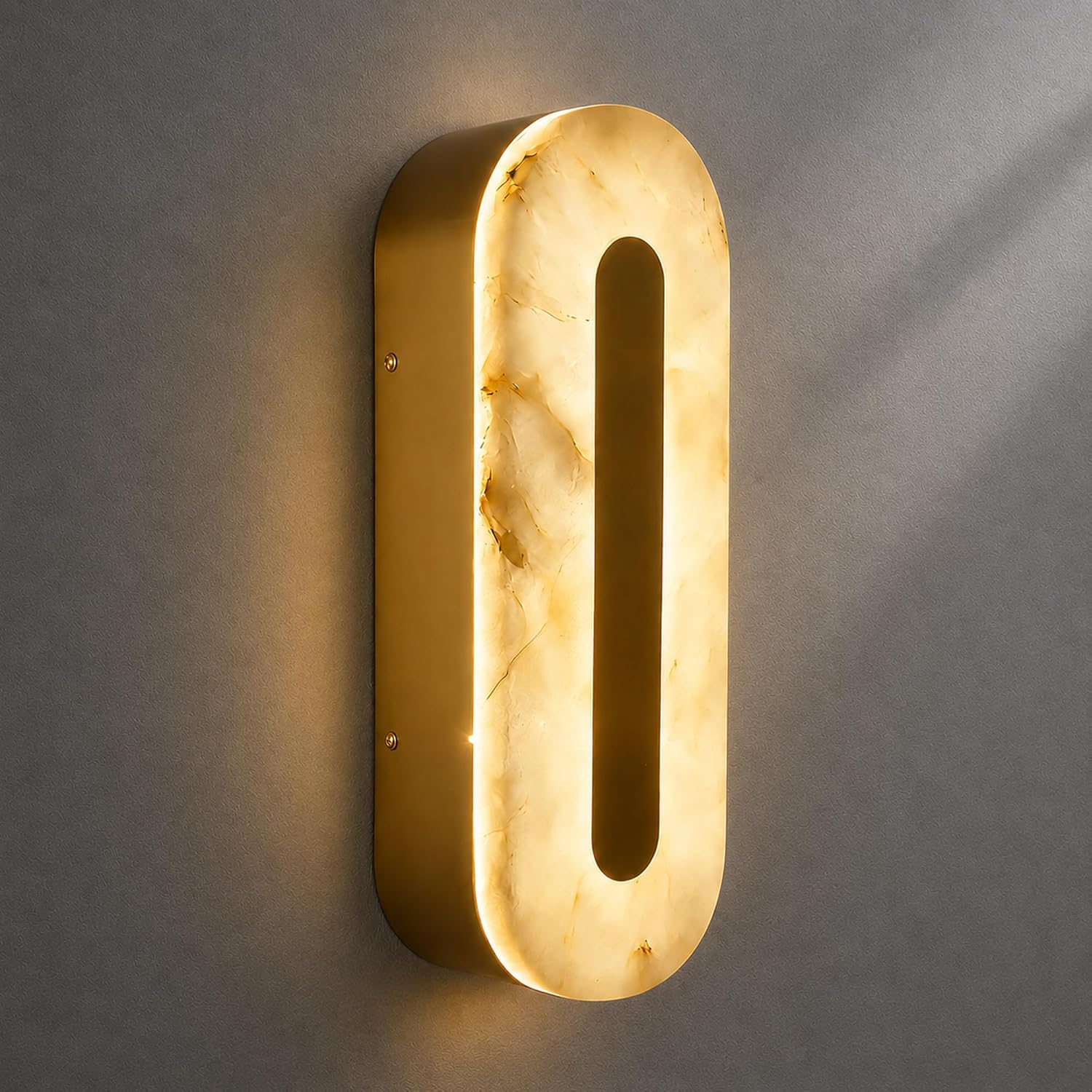 Alabaster Wall Sconces Oval Marble Wall Sconce with Gold Base | Stone Bathroom Vanity Light Fixtures LED Alabaster Lights Hardwired For Living Room Showroom Staircase Bedroom