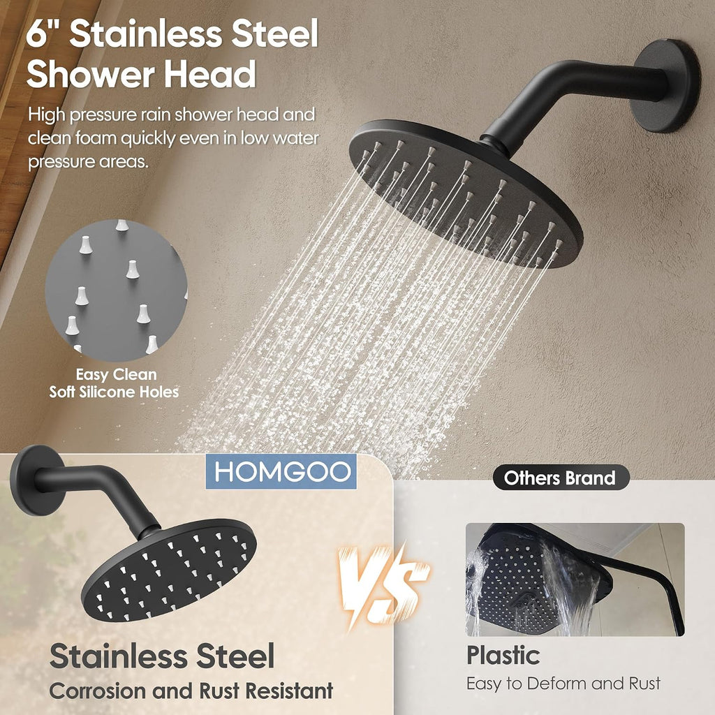 Replacement for Delta Shower Trim Kit 14 Series Matte Black | Bathtub Shower Faucet Set, 6-Inch Black Shower Head and Handle Set, Valve/Cartridge Not Included